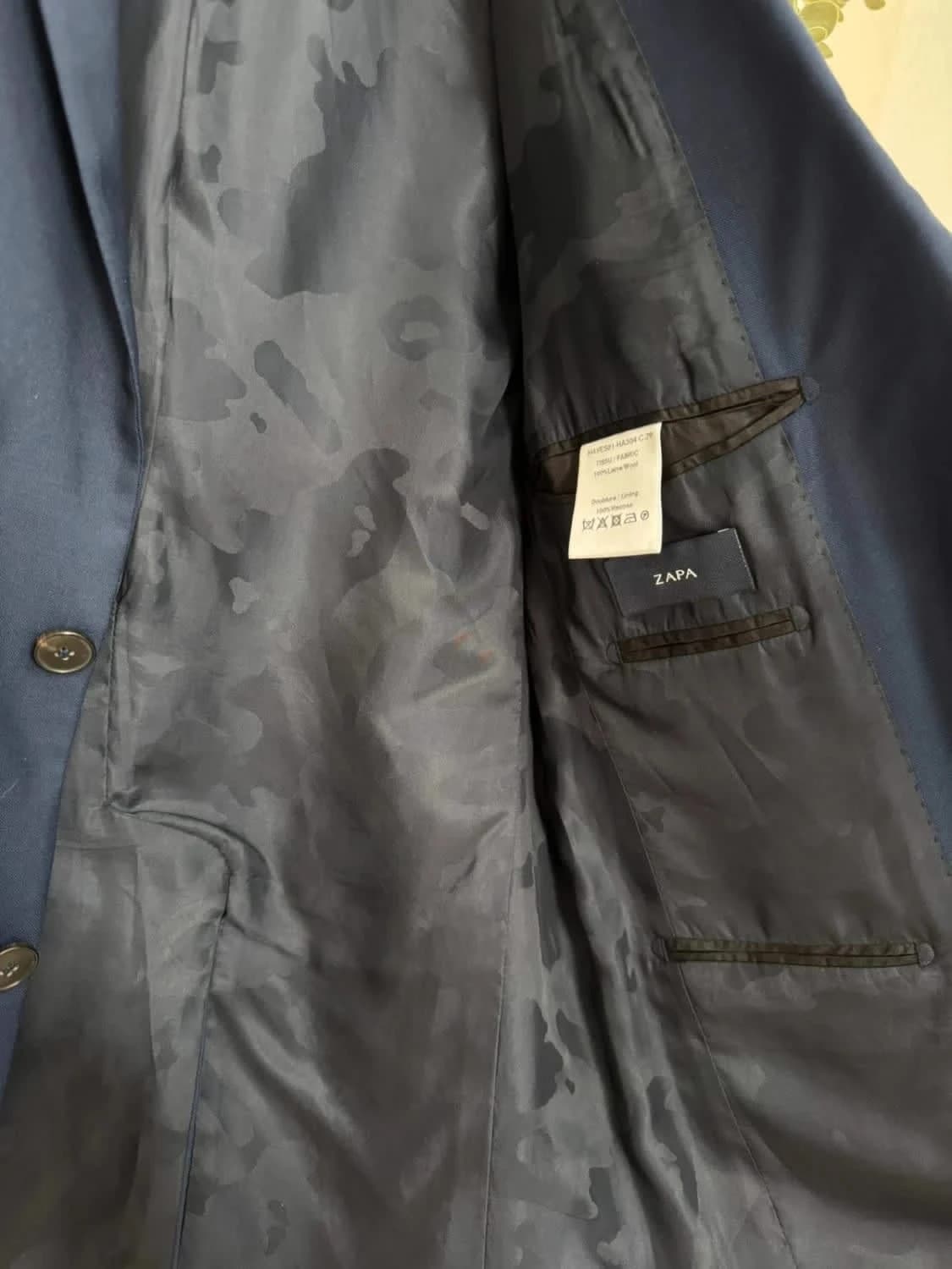 Veste blazer bleu marine Zapa 100% laine doublure camouflage taille 48/M - Photo 5/10