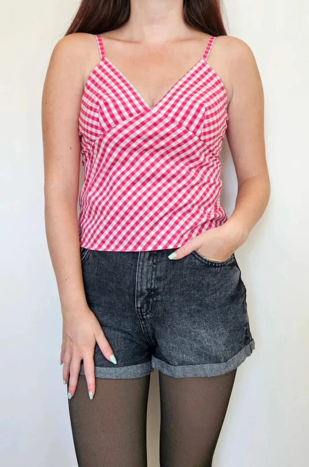 Top fines bretelles réglables Pablo Gerard Darel Vichy rose taille 36 - Photo 1/7