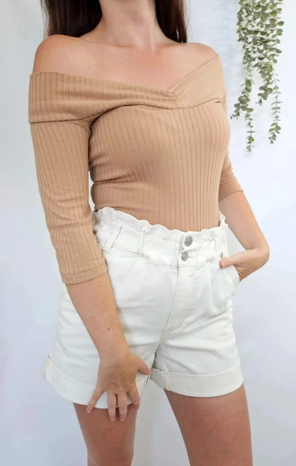 Top épaules dénudées beige Zara taille S - Photo 1/4