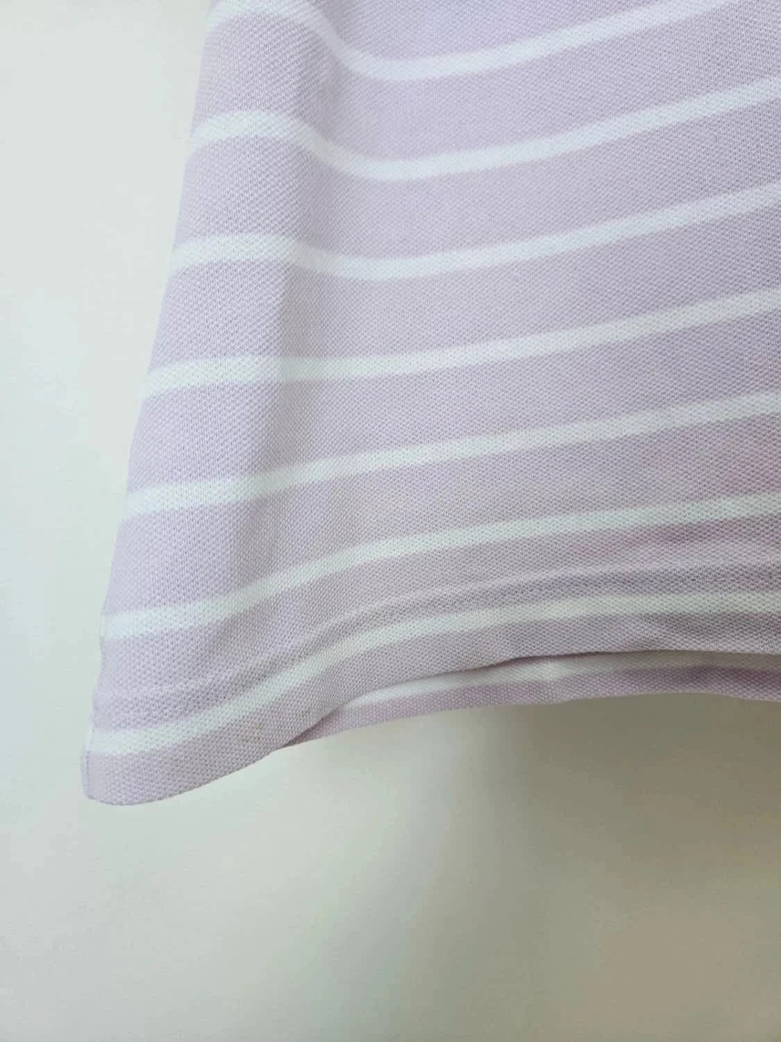 T-shirt Lacoste rayé violet et blanc col V bleu ciel taille 36 - Photo 8/8