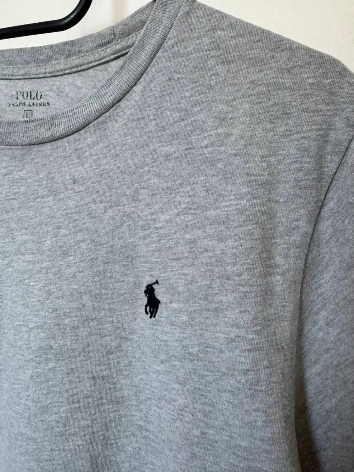 T-shirt gris Polo Ralph Lauren logo brodé bleu marine taille L - Photo 4/8