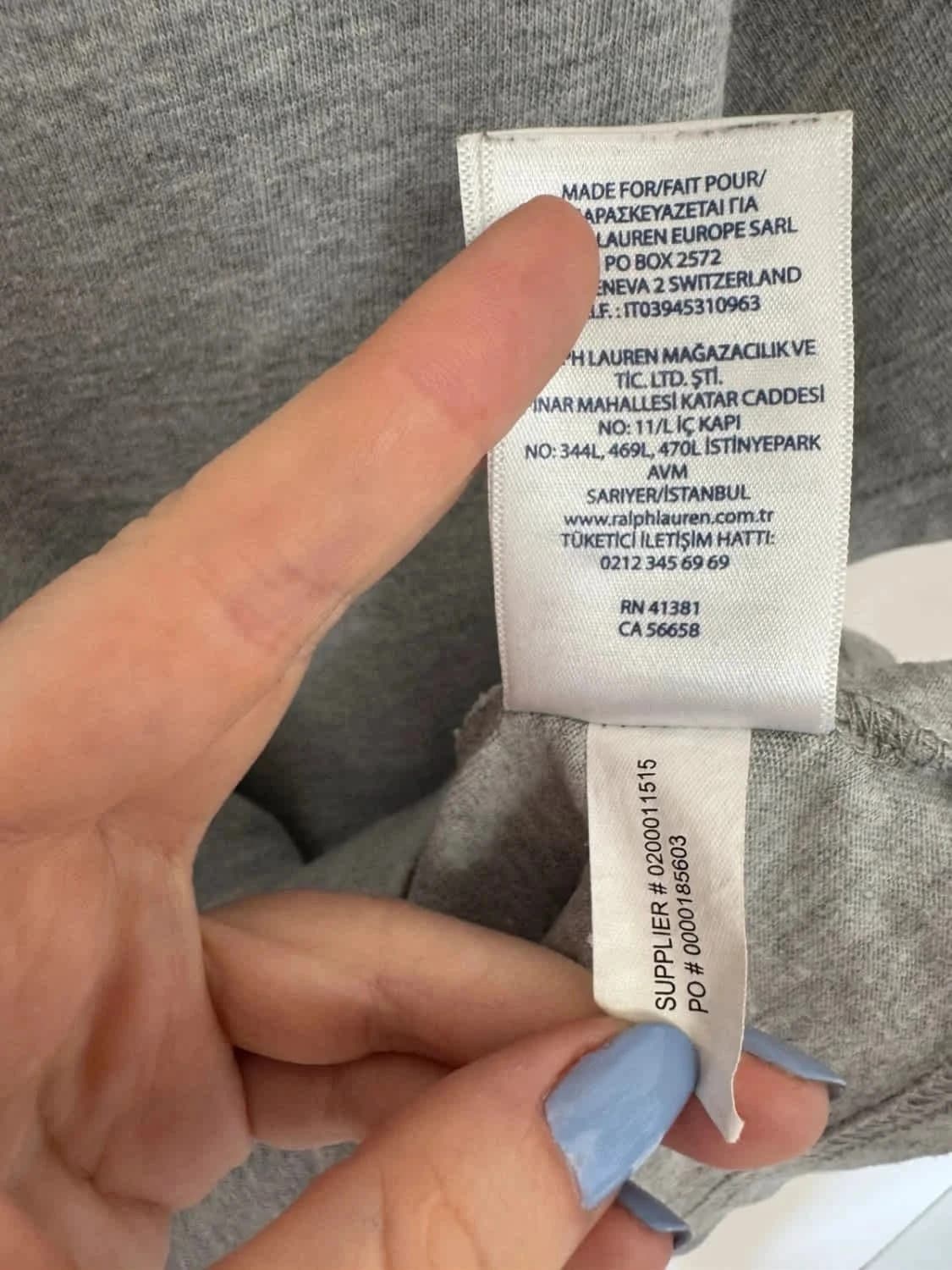 T-shirt gris Polo Ralph Lauren logo brodé bleu marine taille L - Photo 7/8