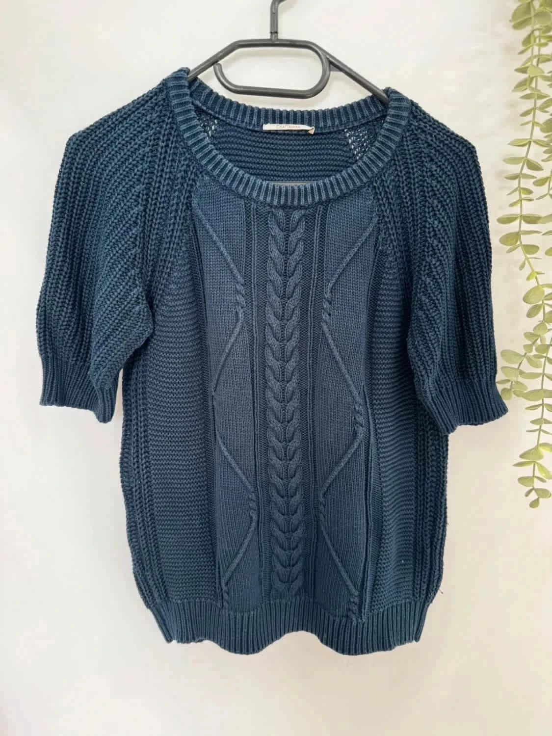 Pull torsadé bleu marine manches courtes Chattawak 100% coton - Photo 2/5