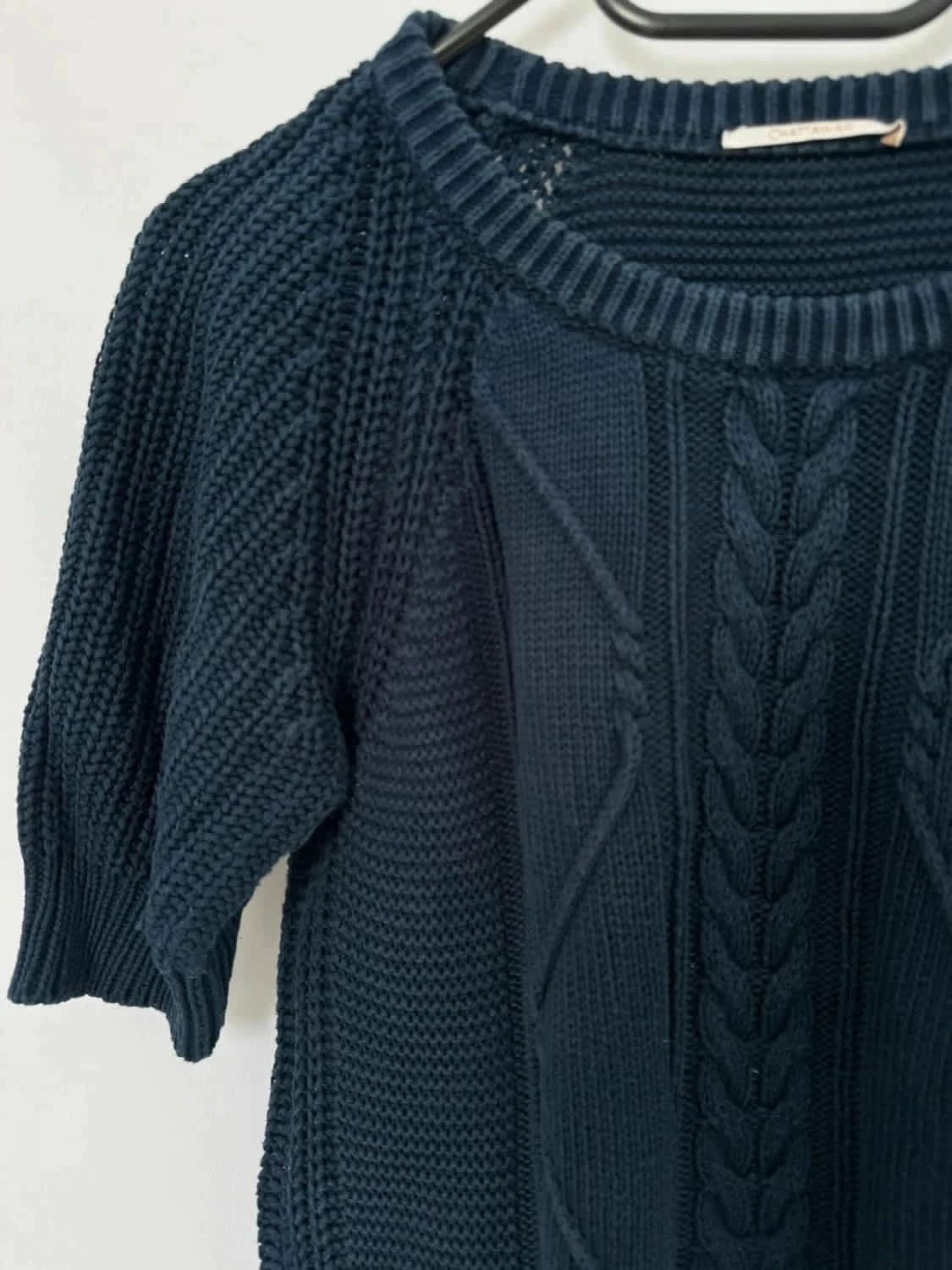 Pull torsadé bleu marine manches courtes Chattawak 100% coton - Photo 3/5