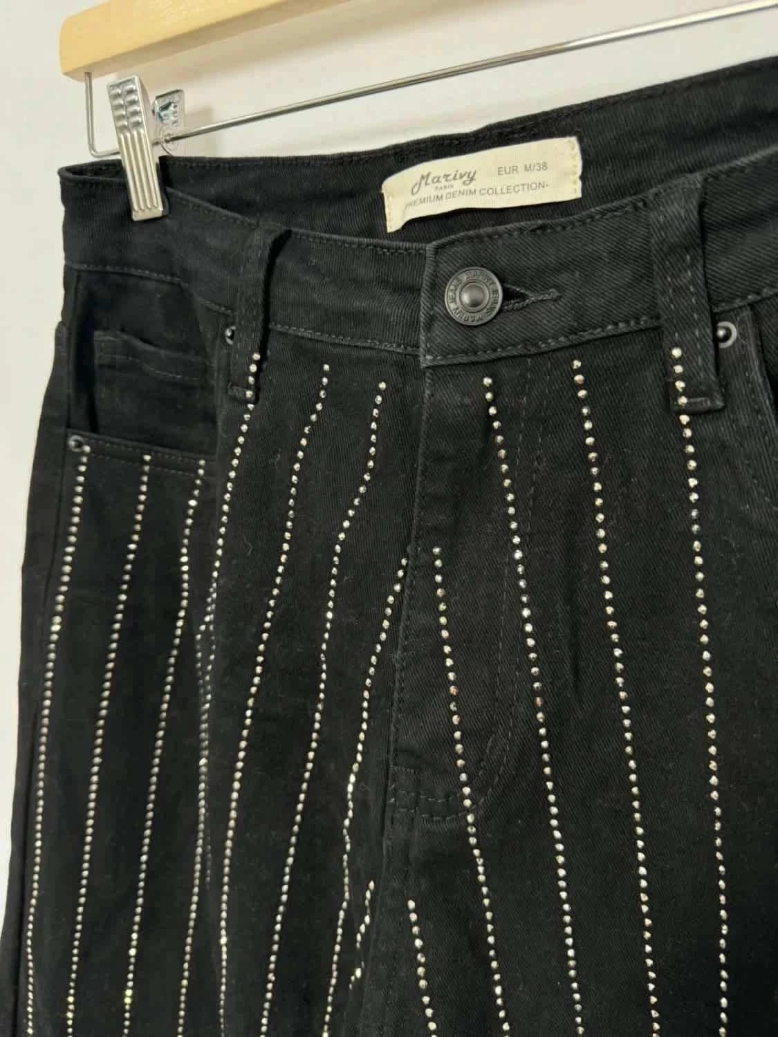 Jean coupe droite noir avec strass Marivy taille 38 - Photo 3/6