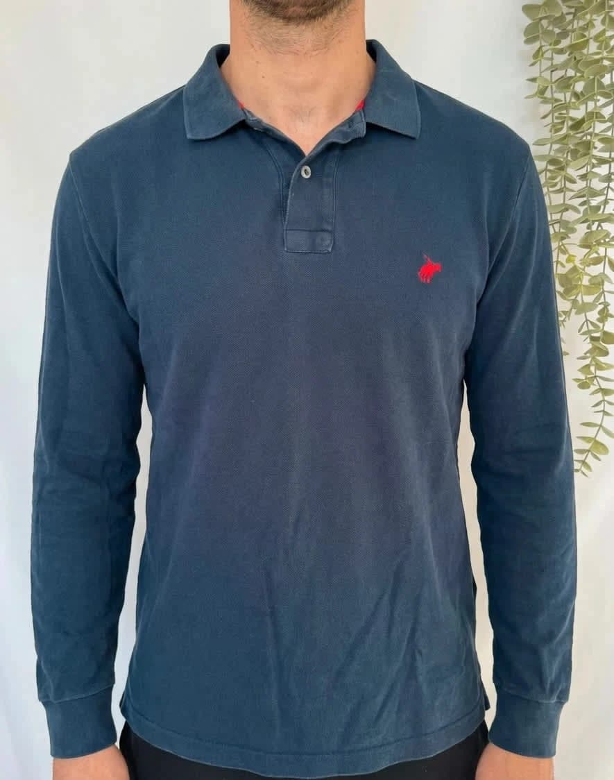 Polo manches longues 100% coton bleu marine logo brodé Peter Polo taille XL - Photo 1/6