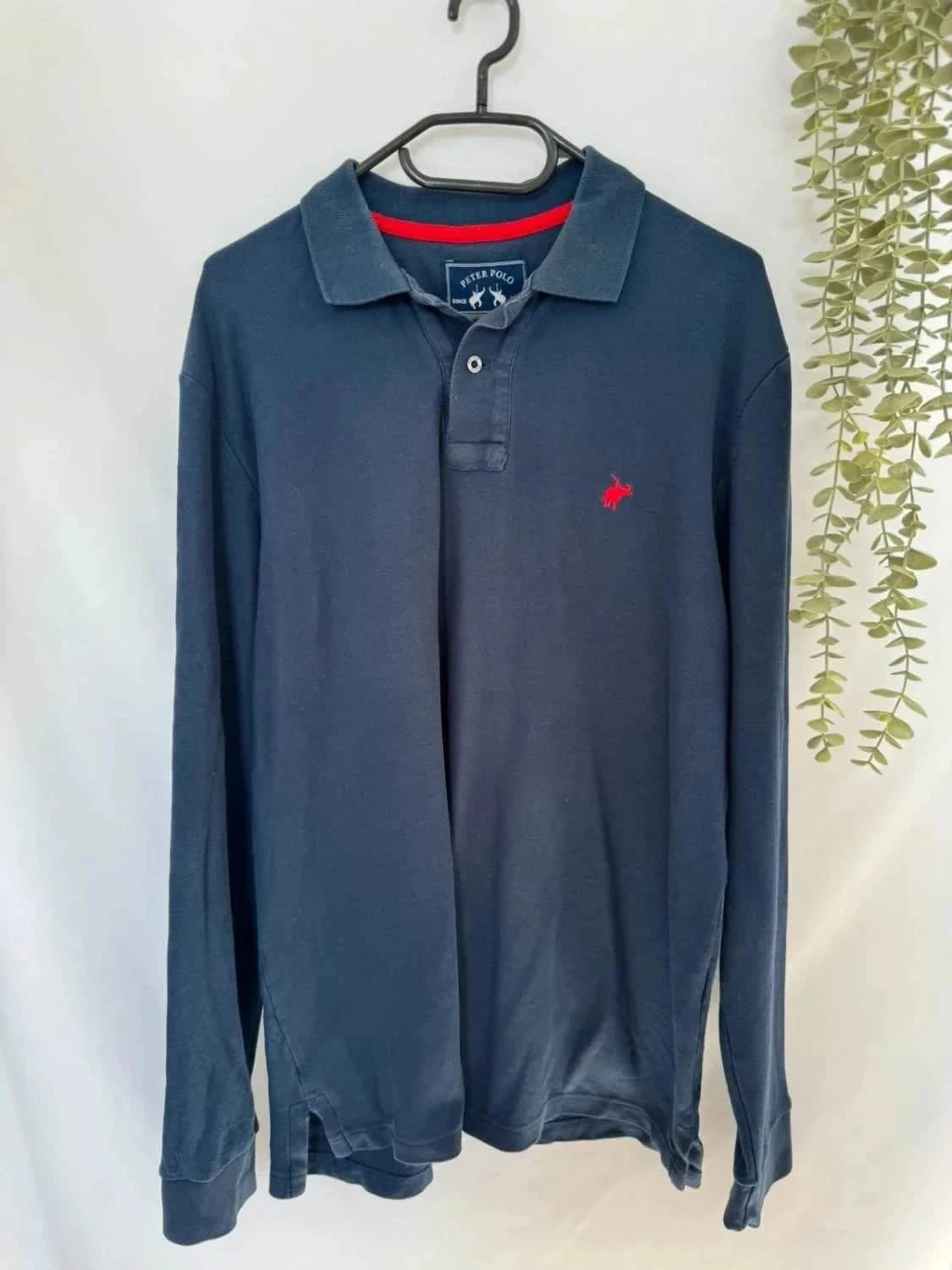 Polo manches longues 100% coton bleu marine logo brodé Peter Polo taille XL - Photo 2/6