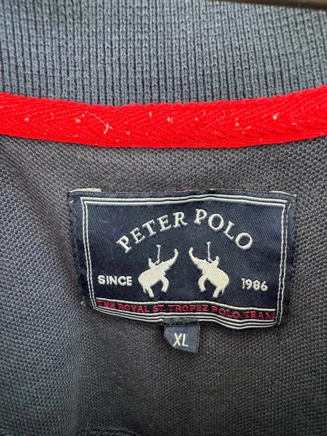 Polo manches longues 100% coton bleu marine logo brodé Peter Polo taille XL - Photo 3/6