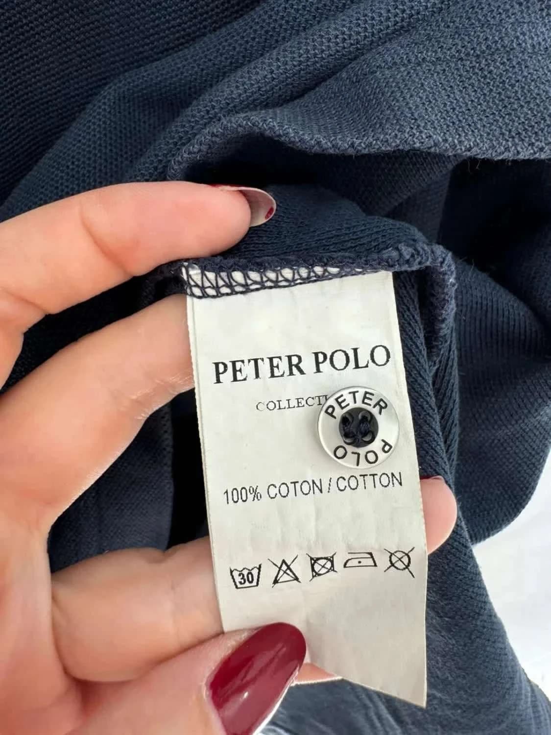 Polo manches longues 100% coton bleu marine logo brodé Peter Polo taille XL - Photo 6/6