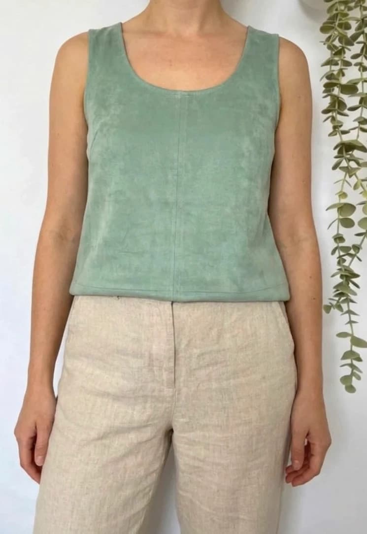 Débardeur suédine doux vert d’eau Juicy Pearl taille S Fabriqué en France - Photo 1/5