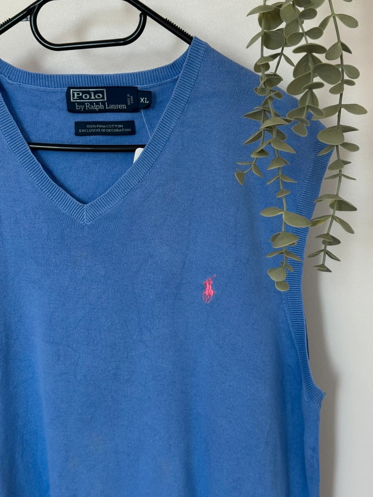 Pull sans manches Ralph Lauren bleu lavande logo rose taille XL coton pima - PP2603290 - Photo 3/7