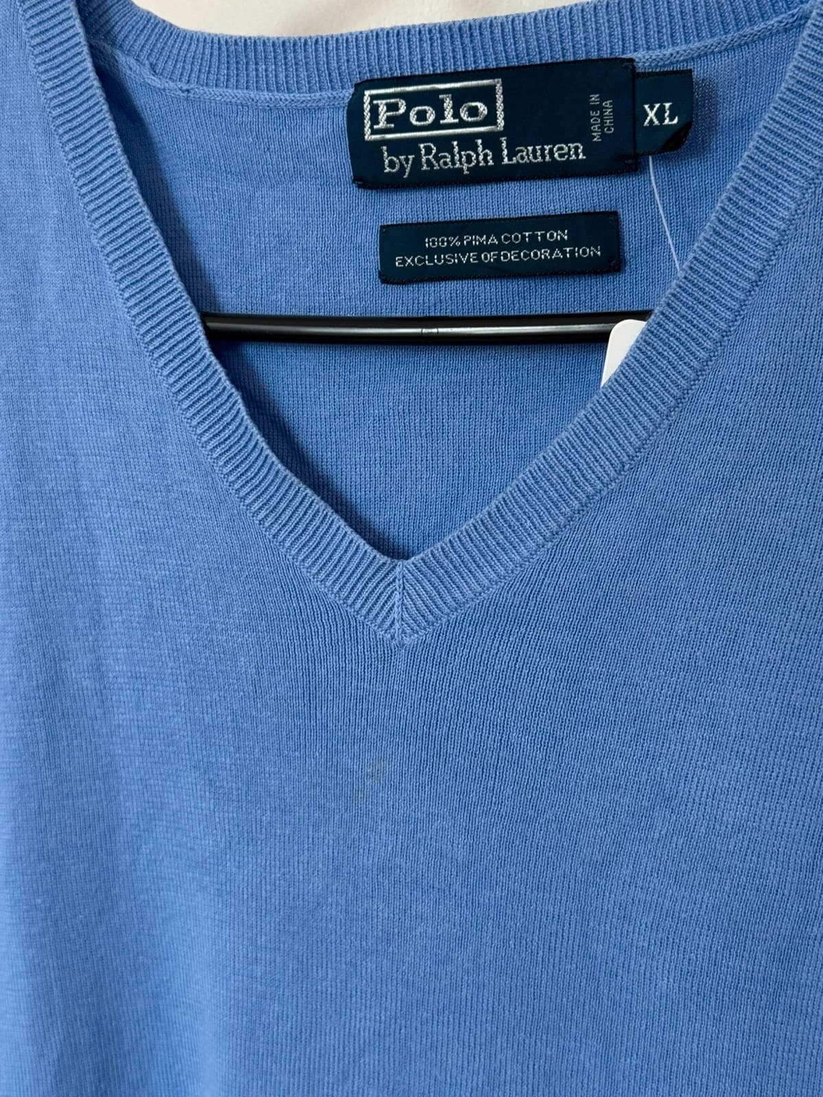 Pull sans manches Ralph Lauren bleu lavande logo rose taille XL coton pima - PP2603290 - Photo 4/7