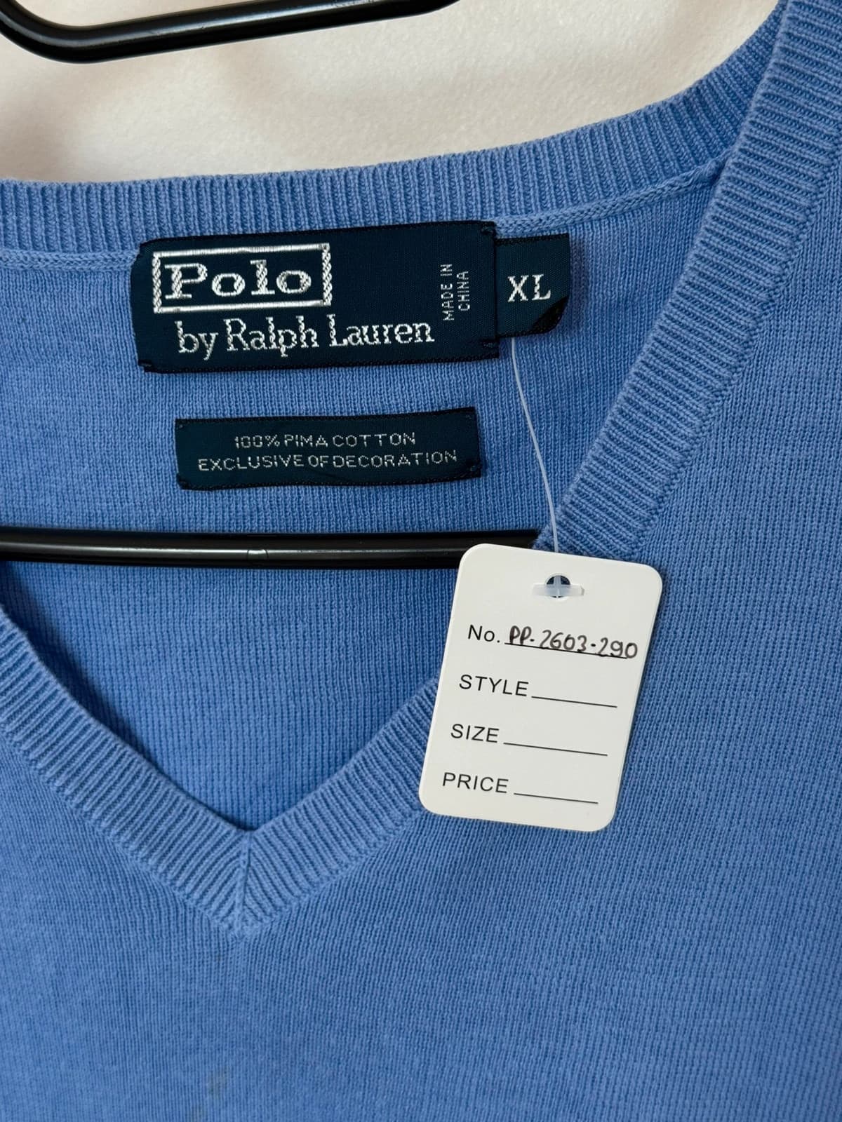 Pull sans manches Ralph Lauren bleu lavande logo rose taille XL coton pima - PP2603290 - Photo 5/7