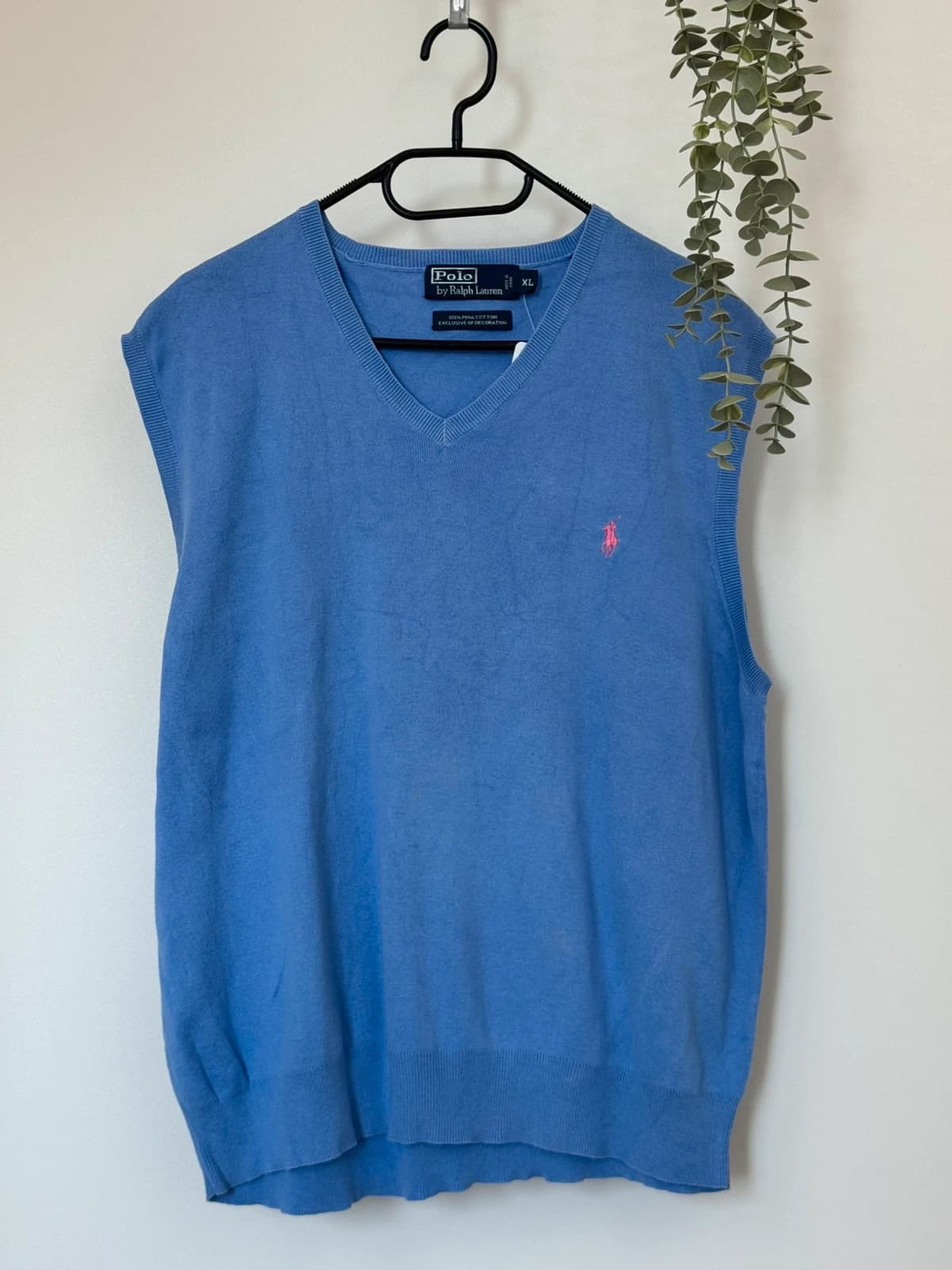 Pull sans manches Ralph Lauren bleu lavande logo rose taille XL coton pima - PP2603290 - Photo 2/7