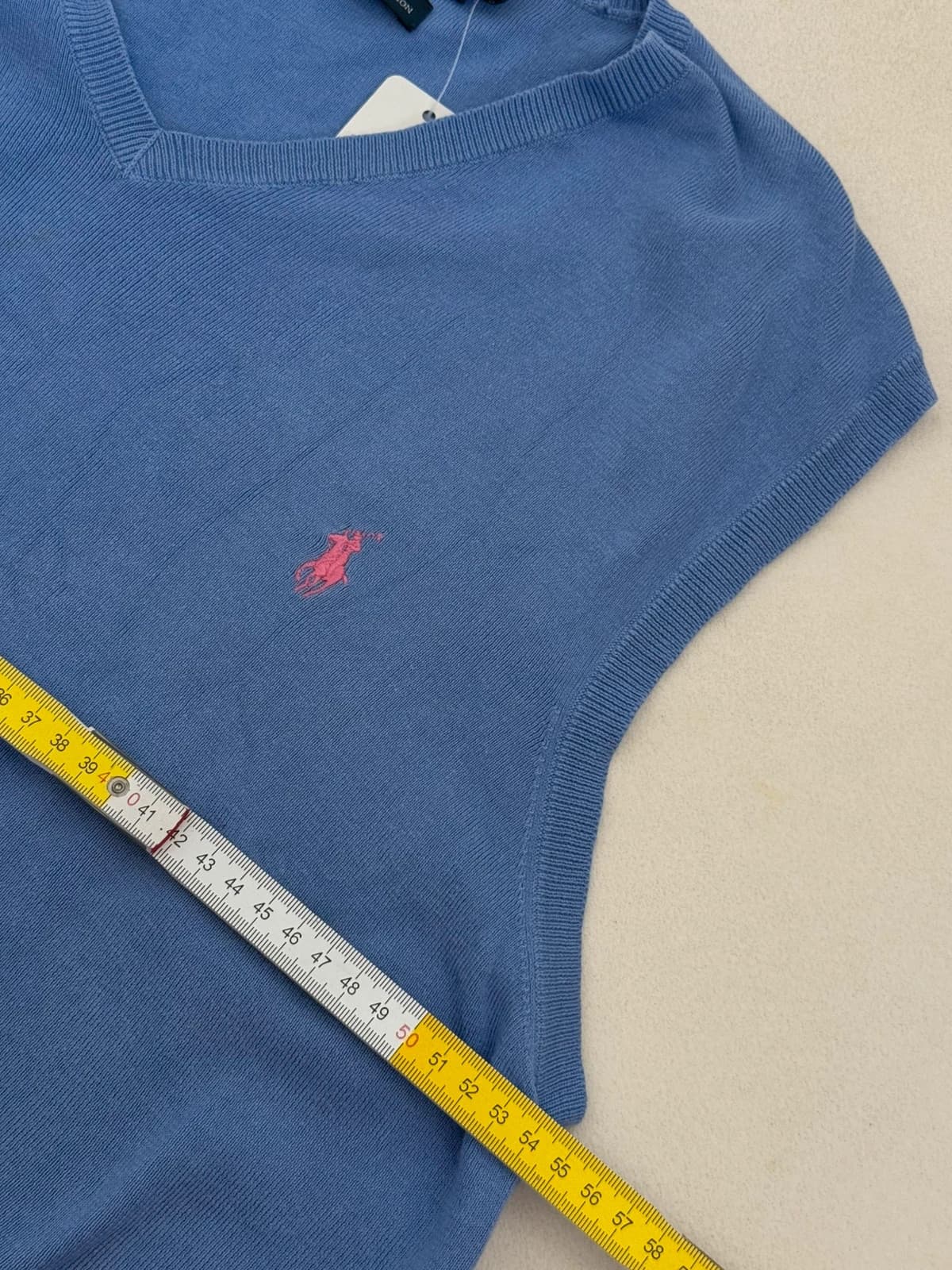 Pull sans manches Ralph Lauren bleu lavande logo rose taille XL coton pima - PP2603290 - Photo 7/7