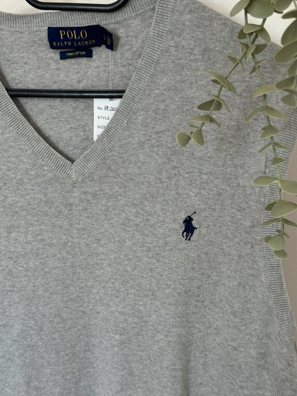 Pull sans manches Polo Ralph Lauren gris clair logo pony bleu brodé  taille L - PP2603267 - Photo 4/7