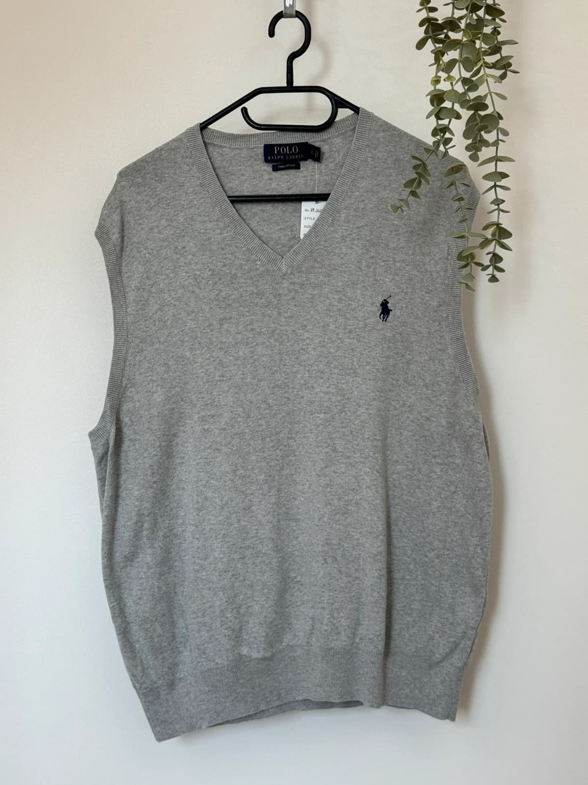 Pull sans manches Polo Ralph Lauren gris clair logo pony bleu brodé  taille L - PP2603267 - Photo 2/7