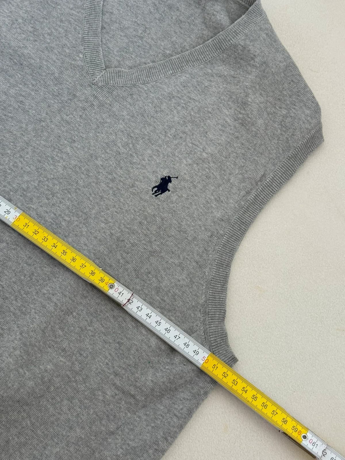 Pull sans manches Polo Ralph Lauren gris clair logo pony bleu brodé  taille L - PP2603267 - Photo 7/7