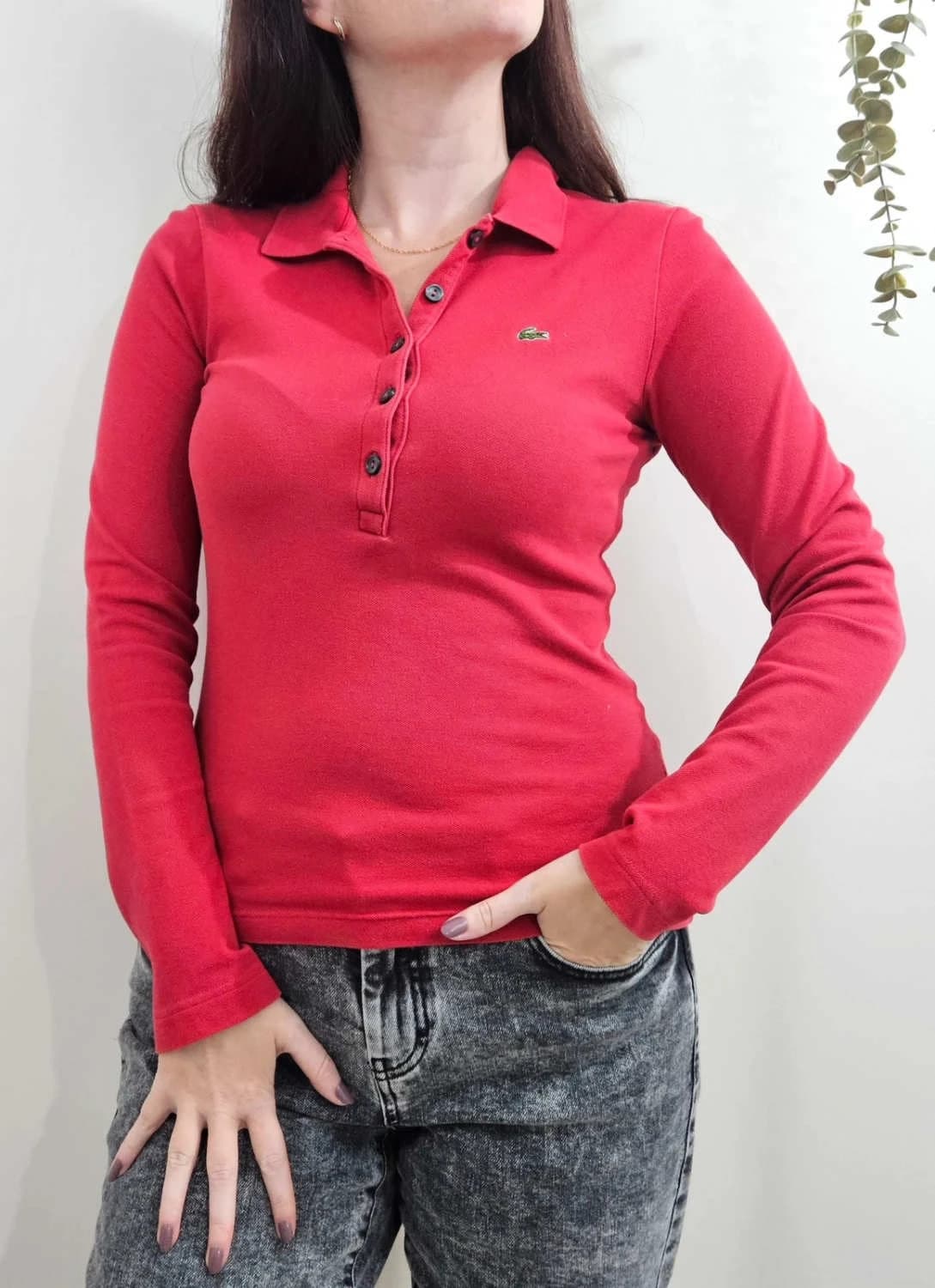 Polo manches longues Lacoste rouge coton piqué taille 38 - FP251211 - Photo 1/6