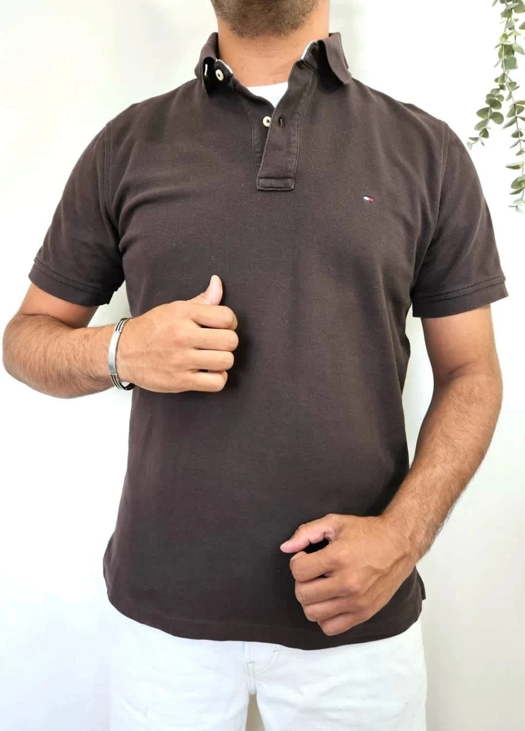 Polo Tommy Hilfiger marron Custom Fit taille L - Photo 1/6