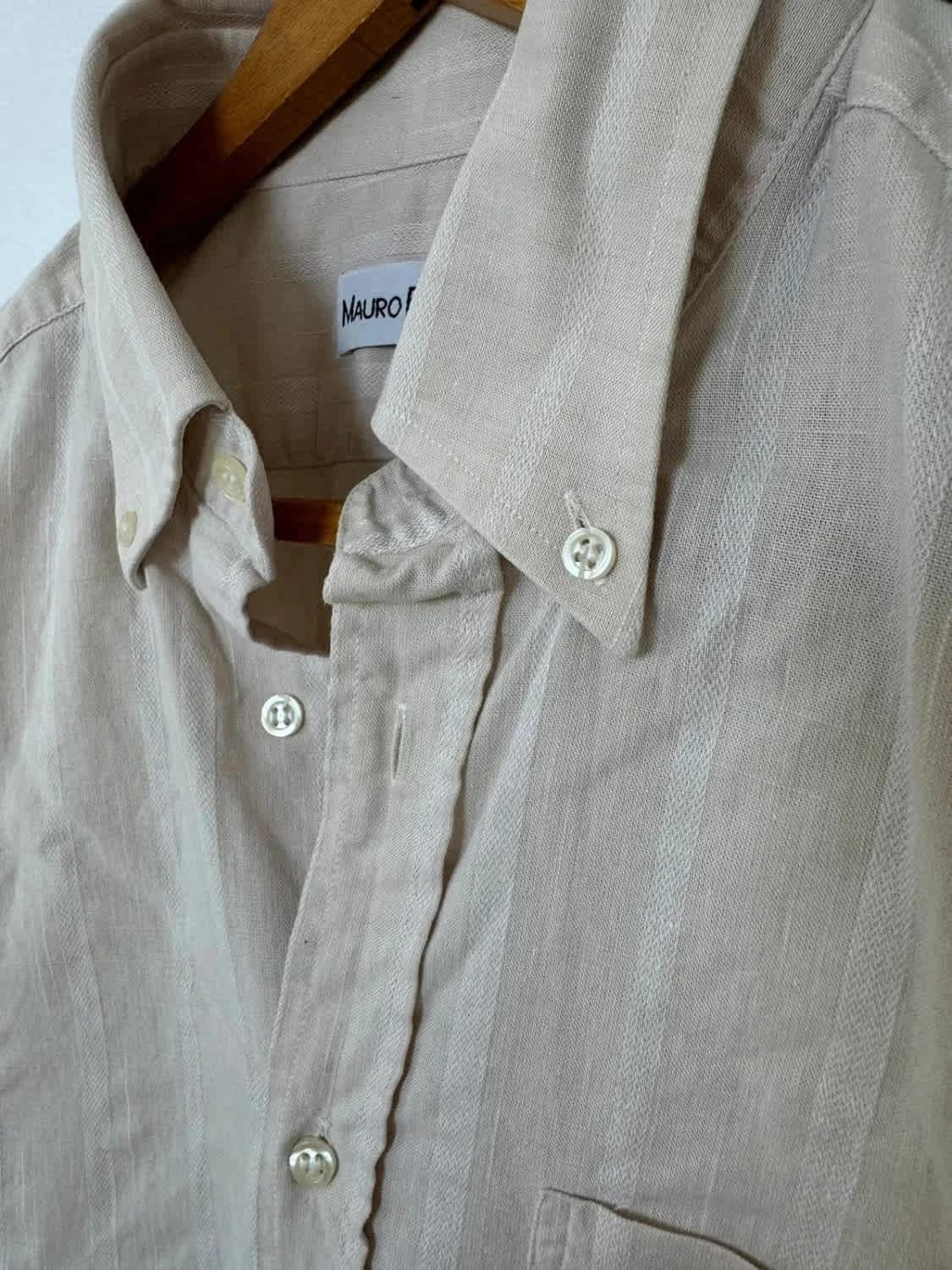 Chemise crème manches courtes lin Mauro Bassetti taille 43 - Photo 5/7