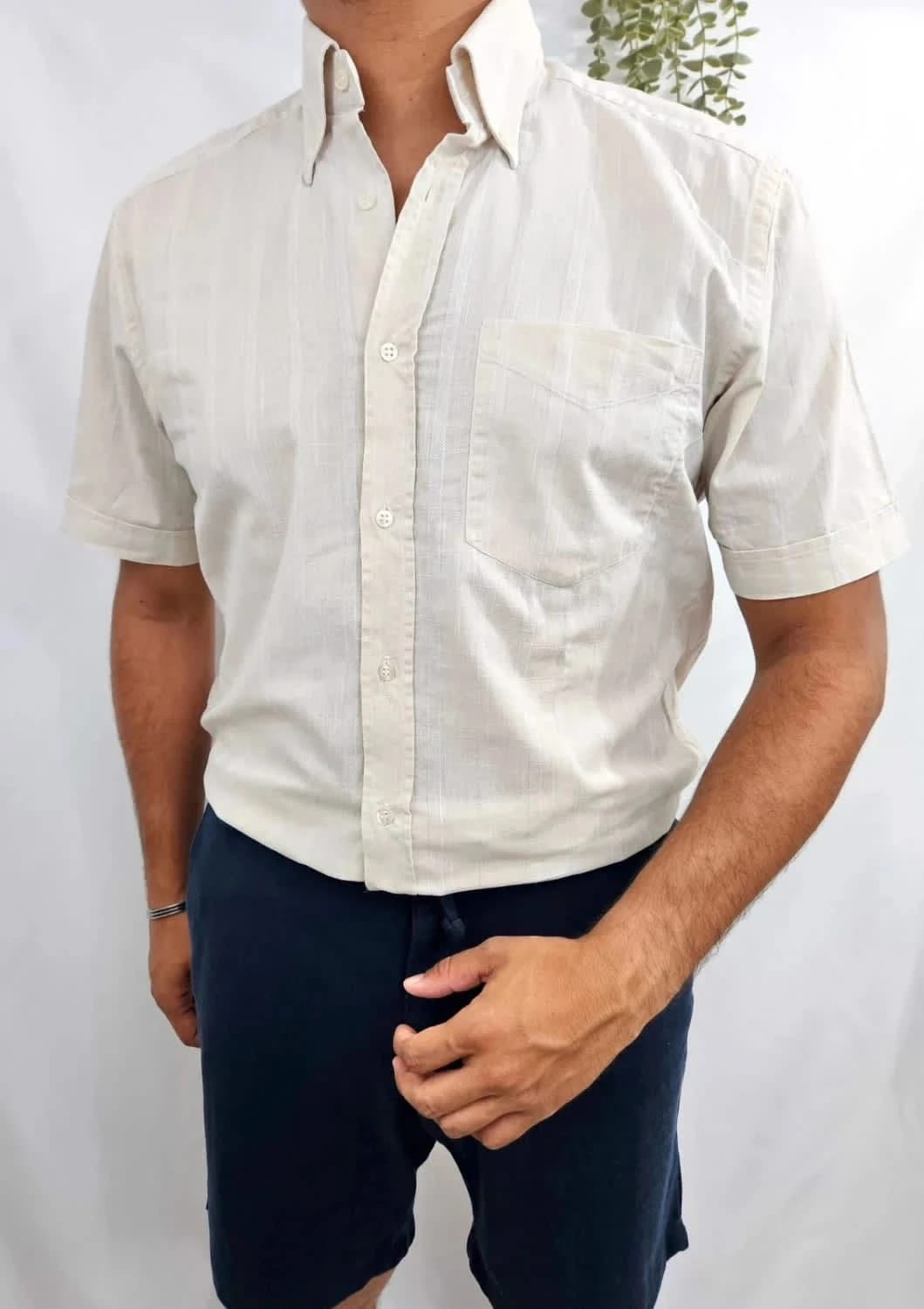 Chemise crème manches courtes lin Mauro Bassetti taille 43 - Photo 2/7