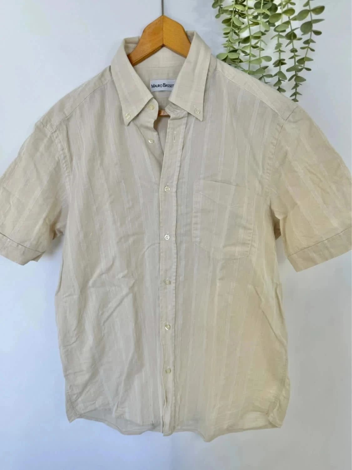 Chemise crème manches courtes lin Mauro Bassetti taille 43 - Photo 3/7