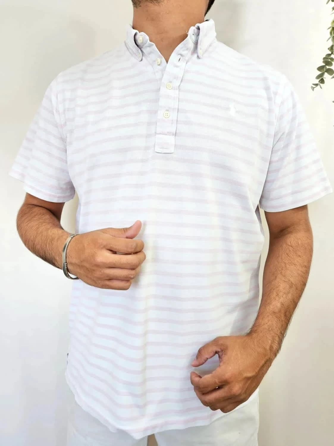 Polo rayé rose blanc Ralph Lauren Knit Oxford logo brodé blanc taille XL - Photo 1/9