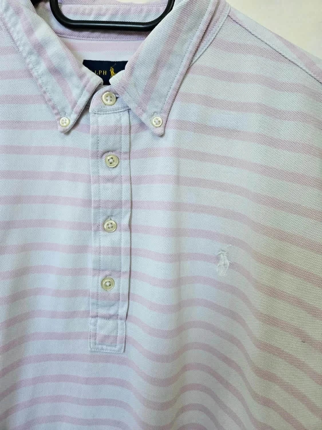Polo rayé rose blanc Ralph Lauren Knit Oxford logo brodé blanc taille XL - Photo 7/9