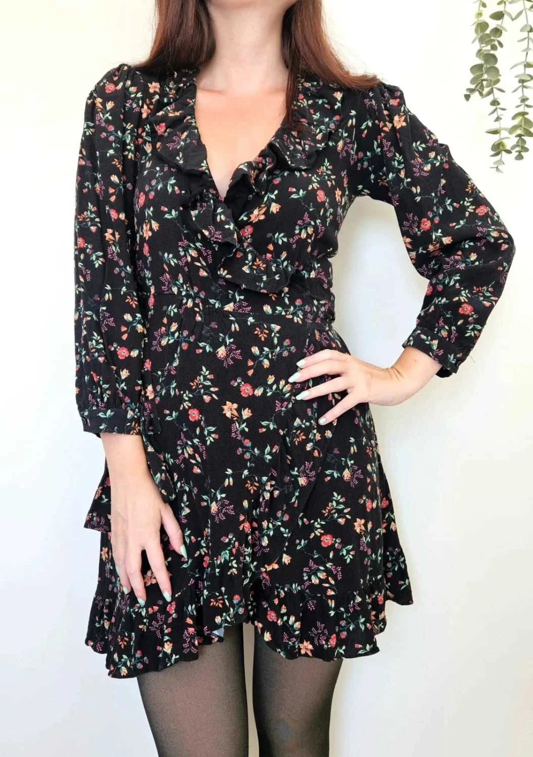 Robe portefeuille manches longues Maje Rosalio imprimé fleuri noir taille 3 - Photo 1/9