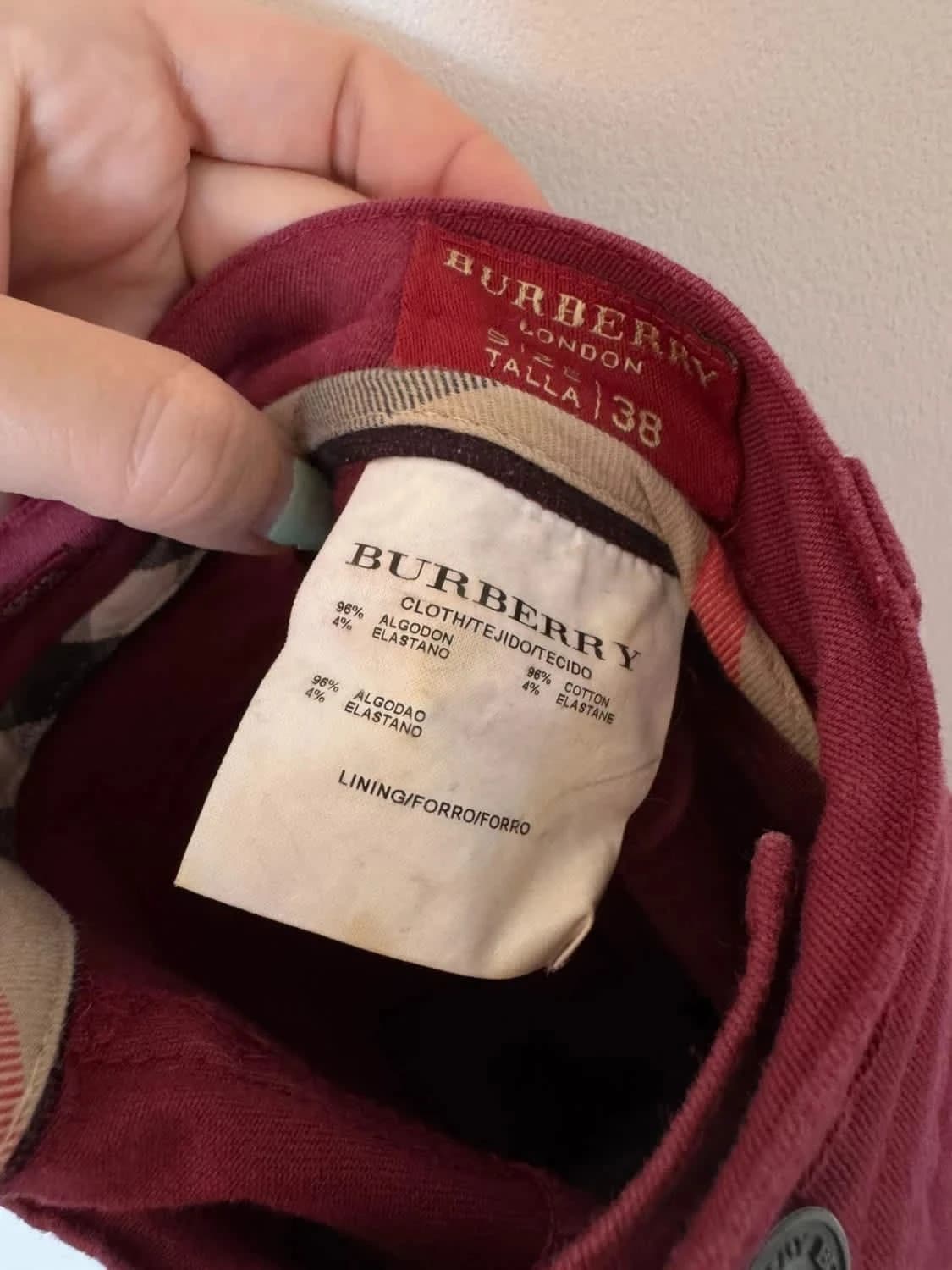 Pantalon Burberry London bordeaux coupe droite straight leg intérieur Nova Check taille 38 - Photo 7/10