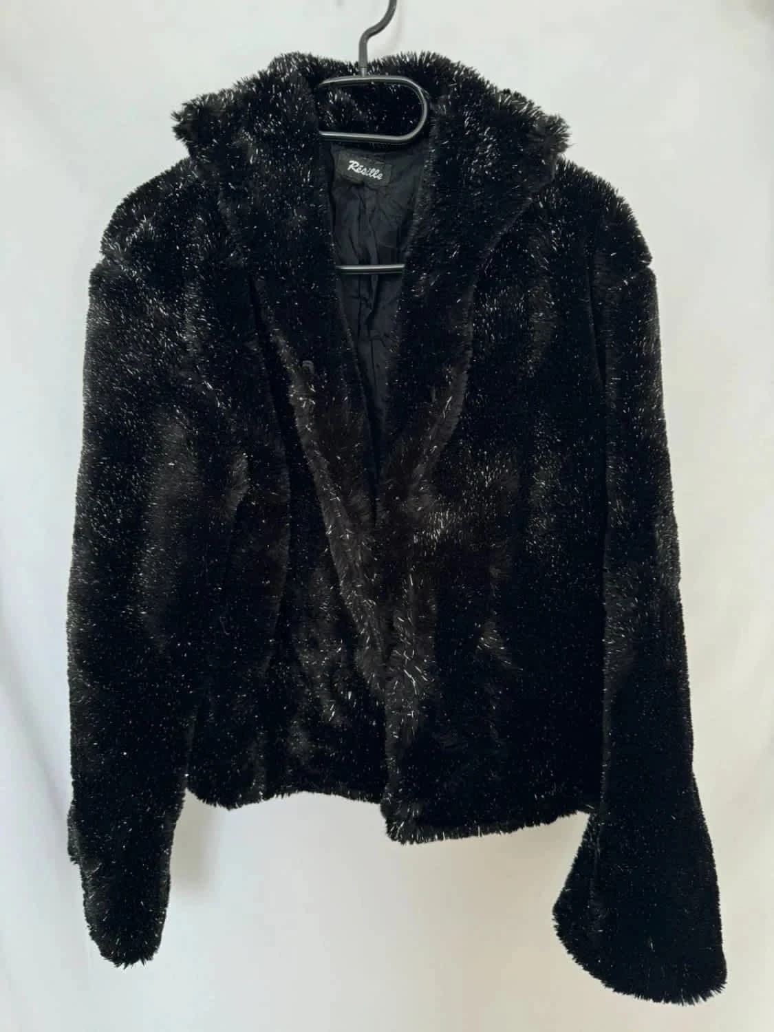 Veste fausse fourrure noire à paillette - Photo 2/5