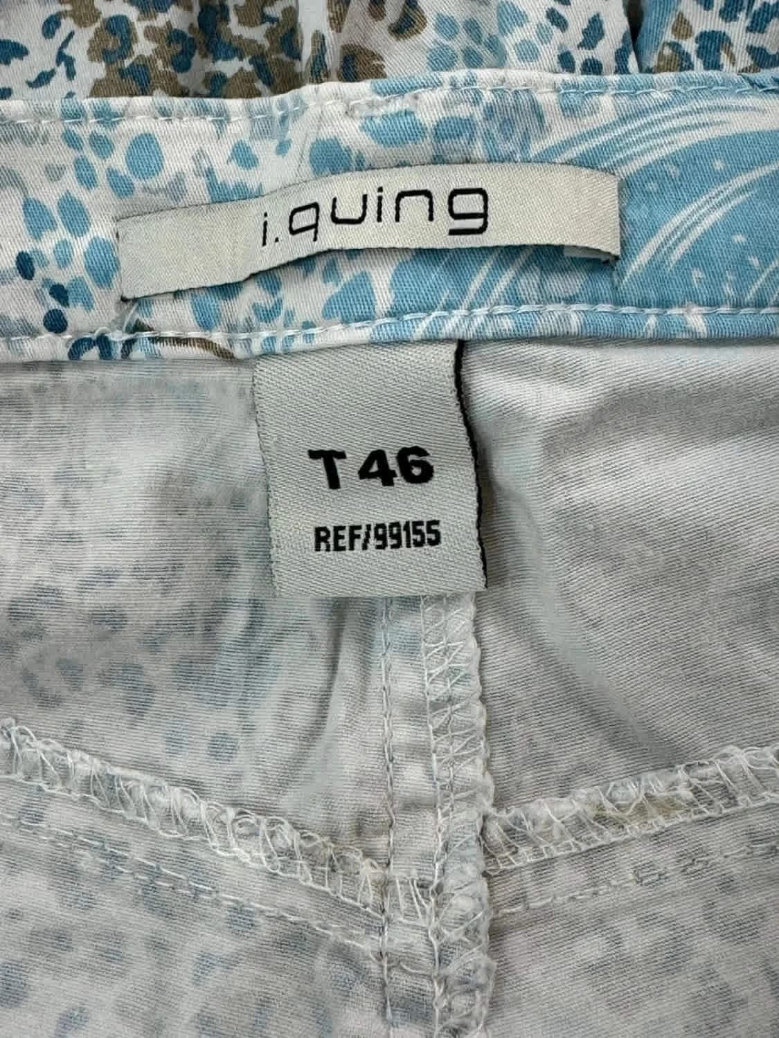 Pantalon court bleu I.Quing motifs plumes taille 46 - Photo 6/7