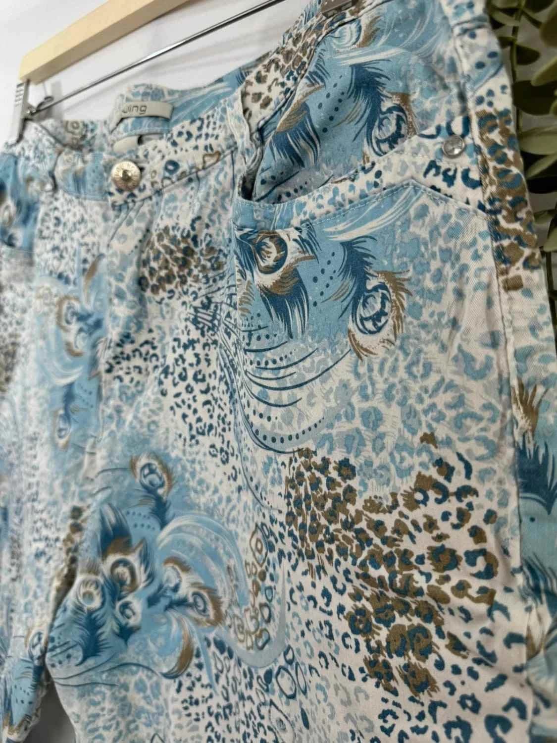 Pantalon court bleu I.Quing motifs plumes taille 46 - Photo 4/7