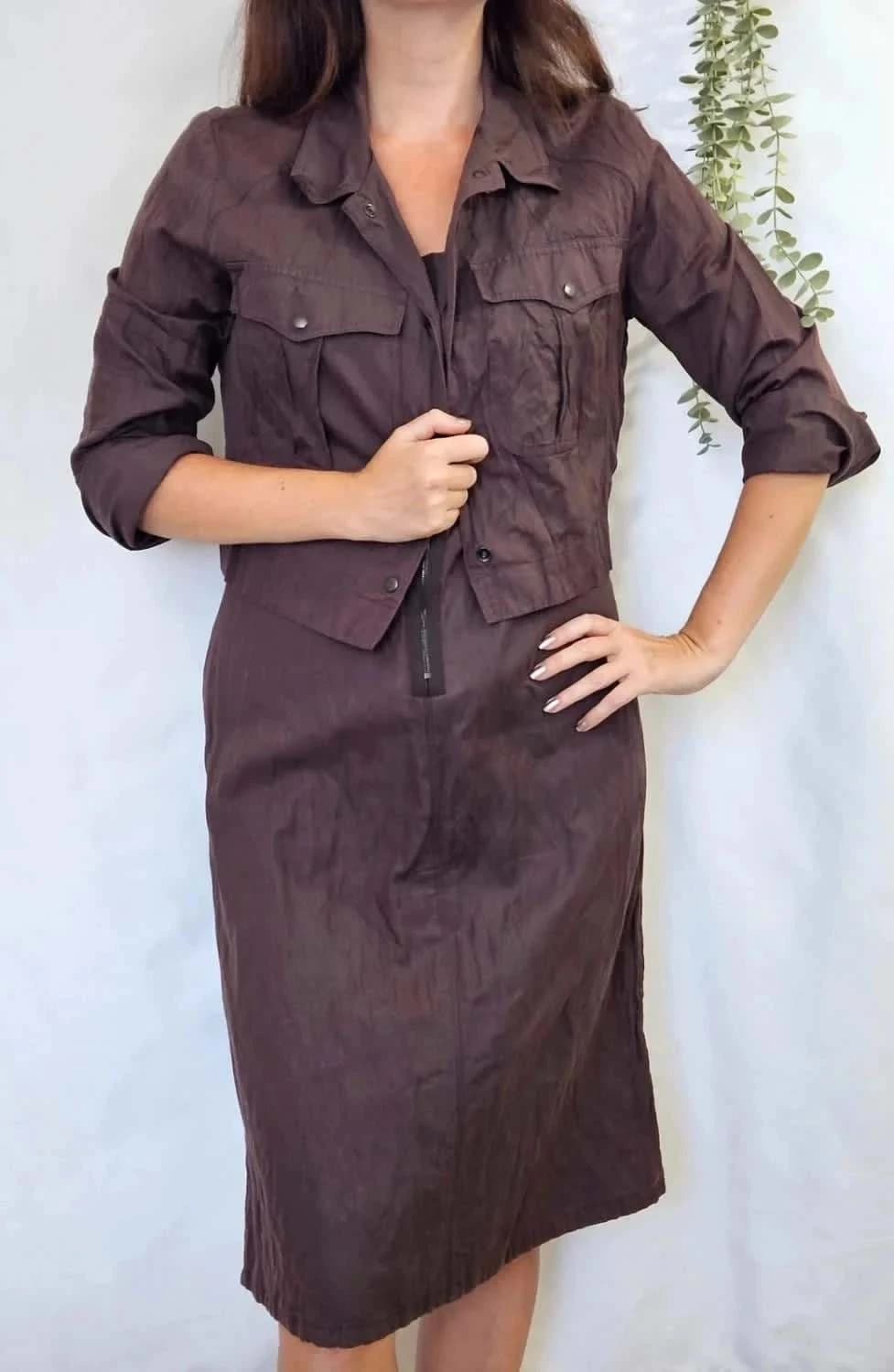 Ensemble 3 pièces robe et vestes chocolat IKKS taille M - Photo 1/11