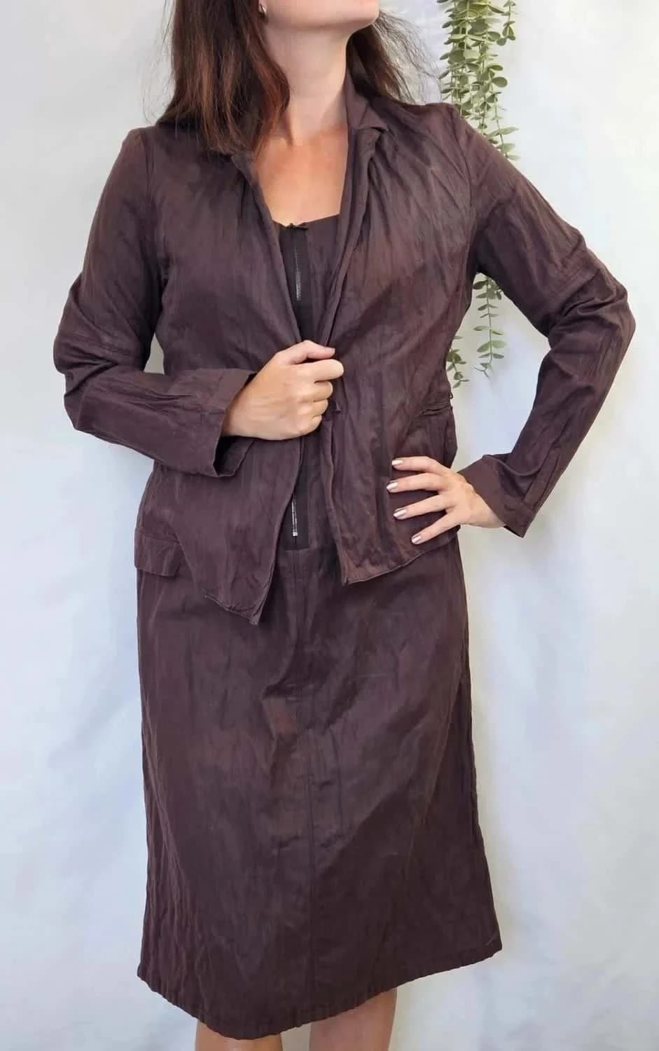 Ensemble 3 pièces robe et vestes chocolat IKKS taille M - Photo 2/11