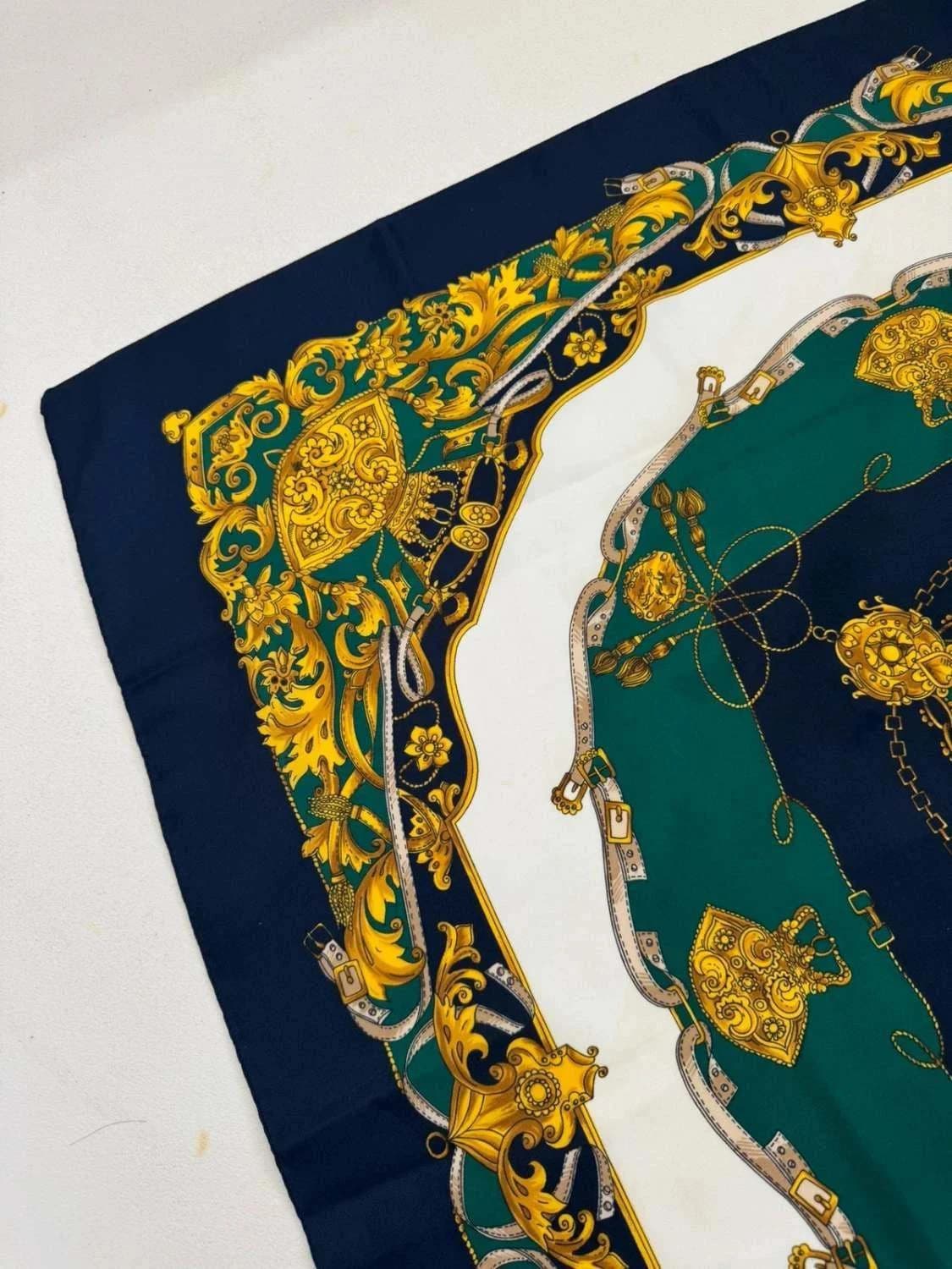 Foulard satin Torrente imprimé baroque bleu vert taille unique - Photo 4/7