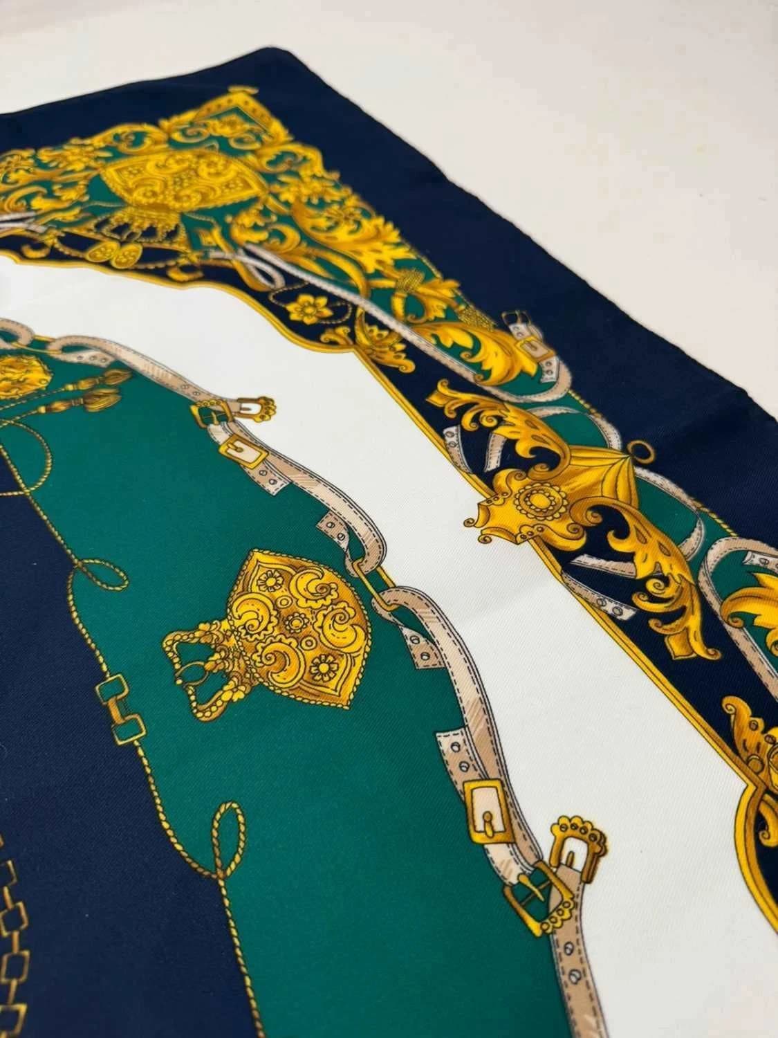 Foulard satin Torrente imprimé baroque bleu vert taille unique - Photo 5/7