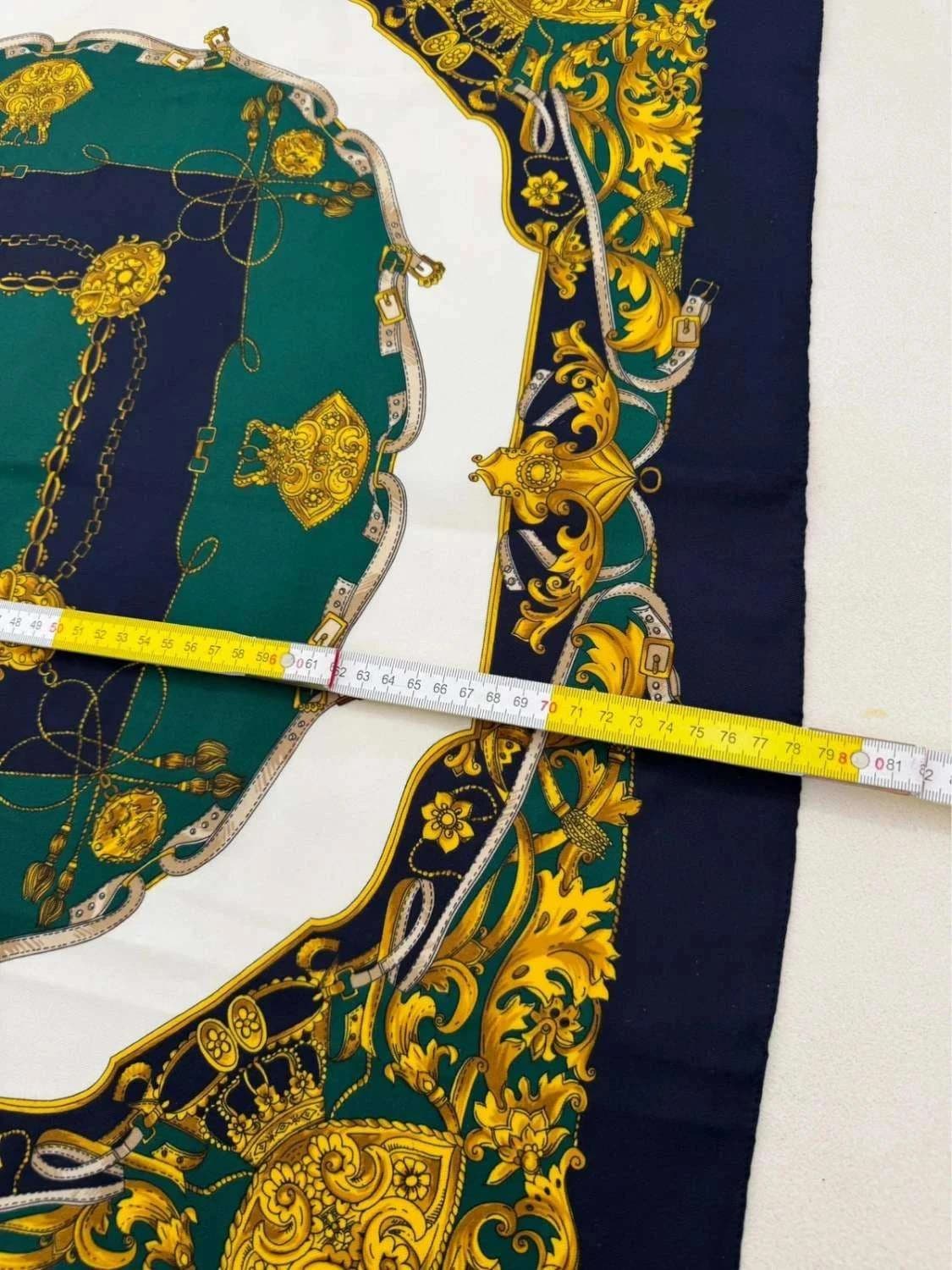 Foulard satin Torrente imprimé baroque bleu vert taille unique - Photo 7/7