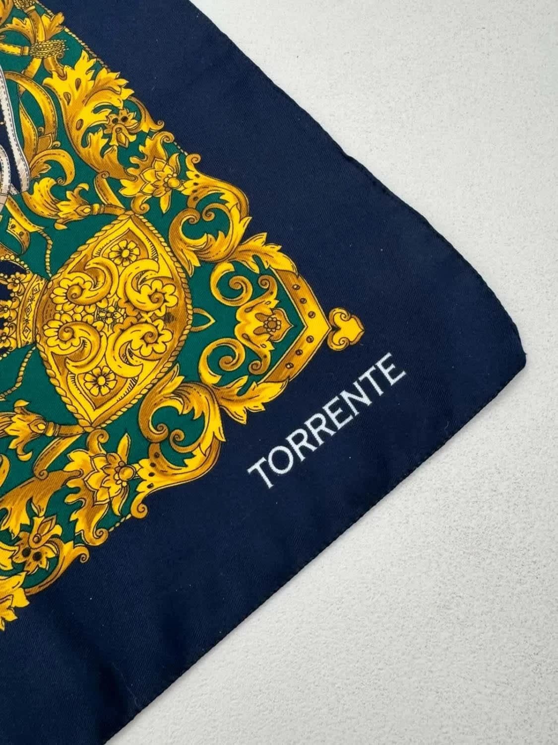 Foulard satin Torrente imprimé baroque bleu vert taille unique - Photo 2/7