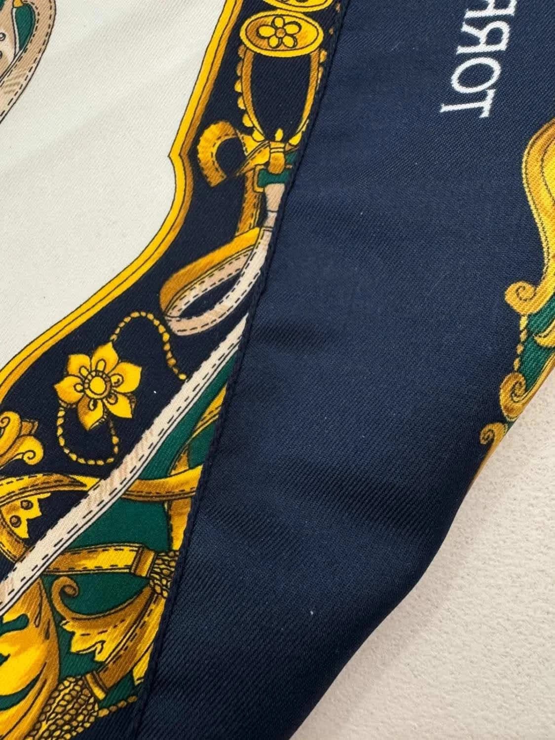 Foulard satin Torrente imprimé baroque bleu vert taille unique - Photo 3/7