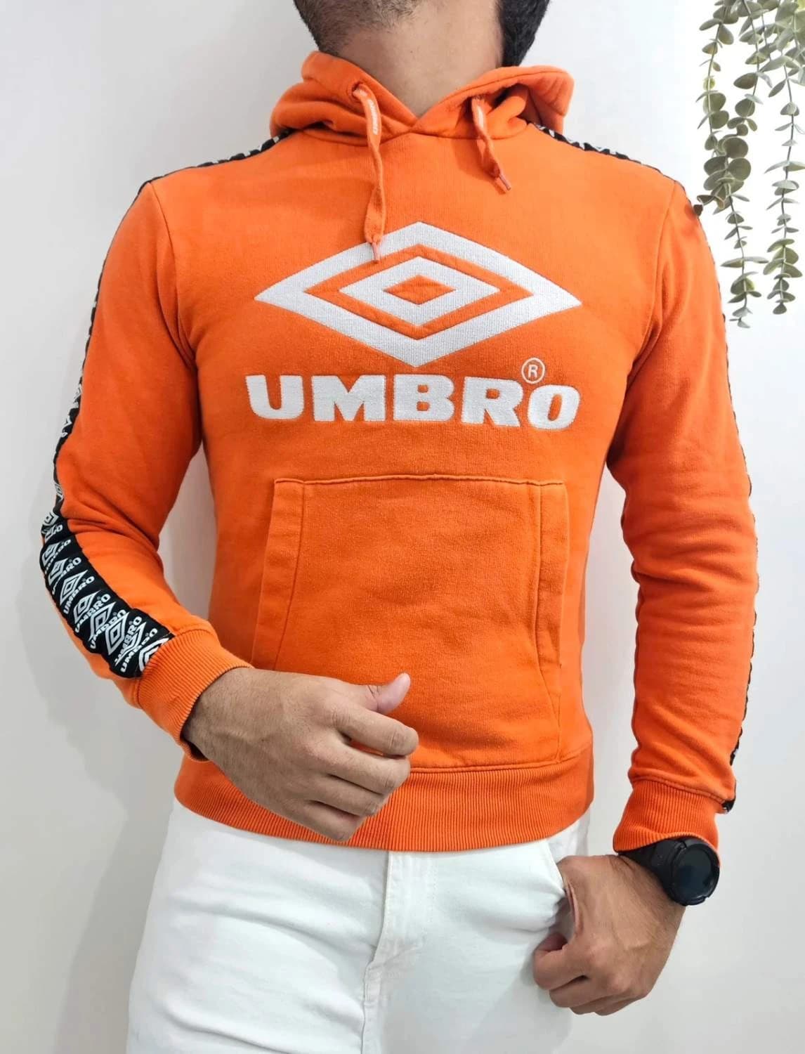 Sweat à capuche hoodie Umbro orange logo brodé poitrine bandes manches taille S - FP2512103 - Photo 1/7