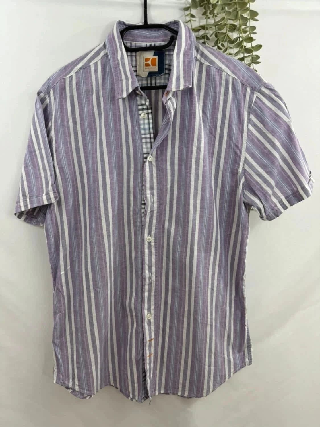 Chemise violette à rayures manches courtes lin Boss taille XL - Photo 2/11