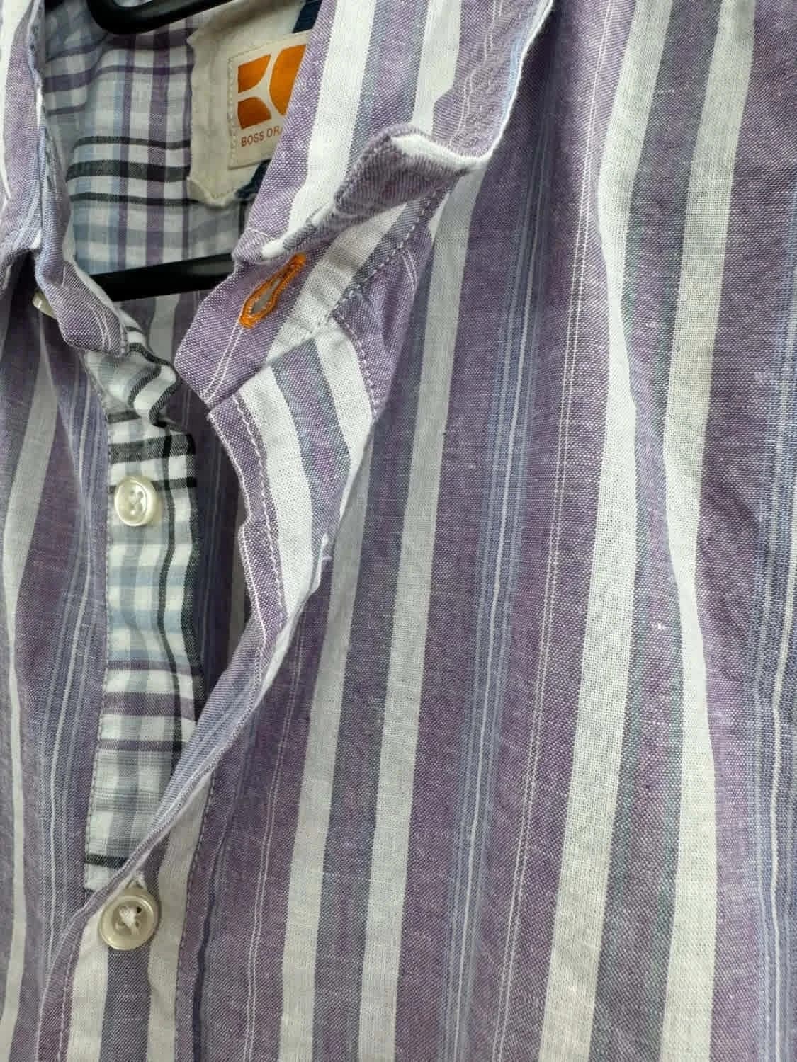 Chemise violette à rayures manches courtes lin Boss taille XL - Photo 5/11