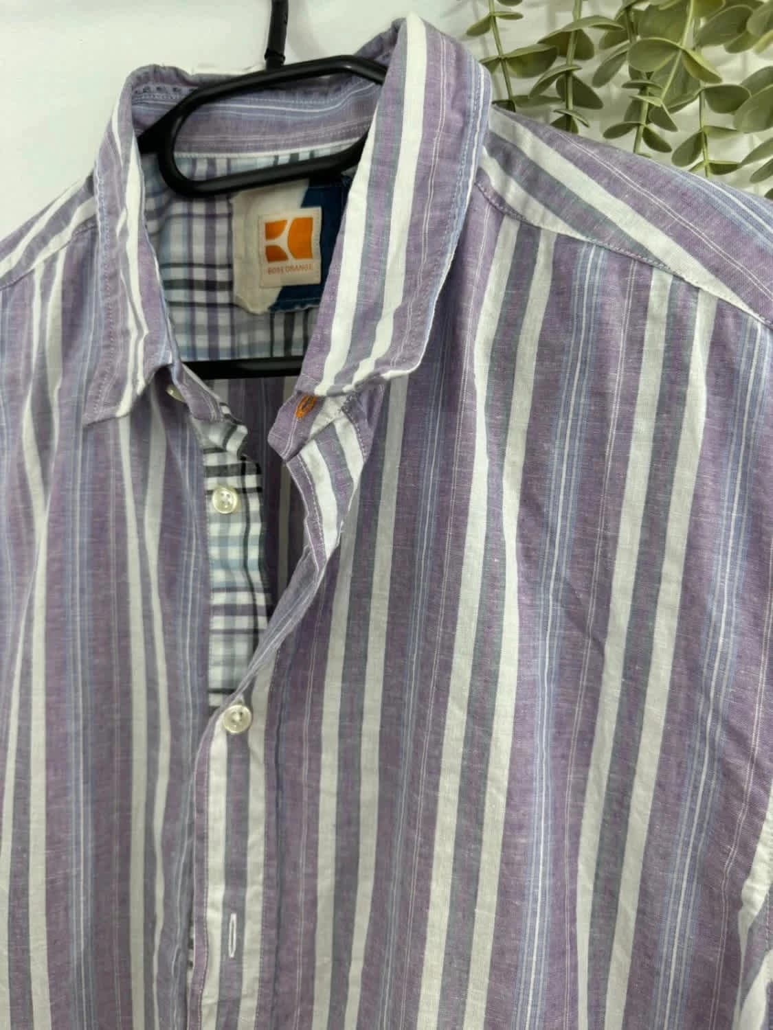 Chemise violette à rayures manches courtes lin Boss taille XL - Photo 3/11