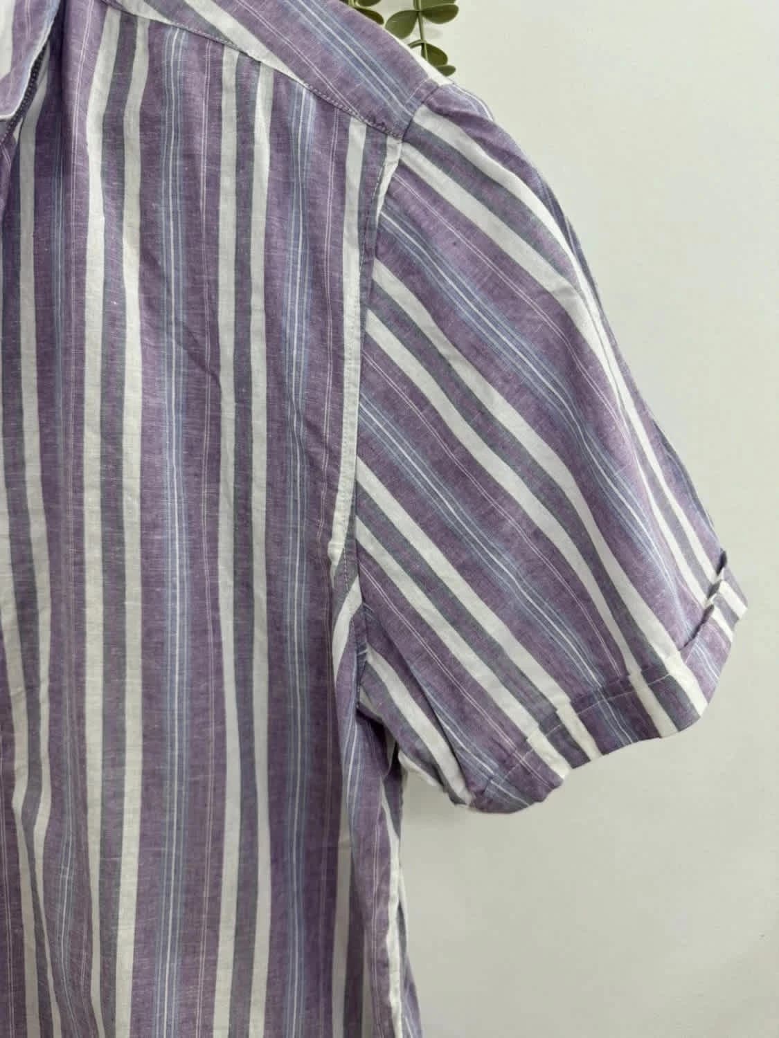 Chemise violette à rayures manches courtes lin Boss taille XL - Photo 4/11