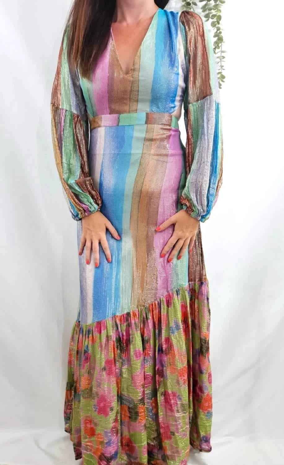 Robe longue métallisée fleurie dos nu Nasty Gal taille 36 - Photo 1/6