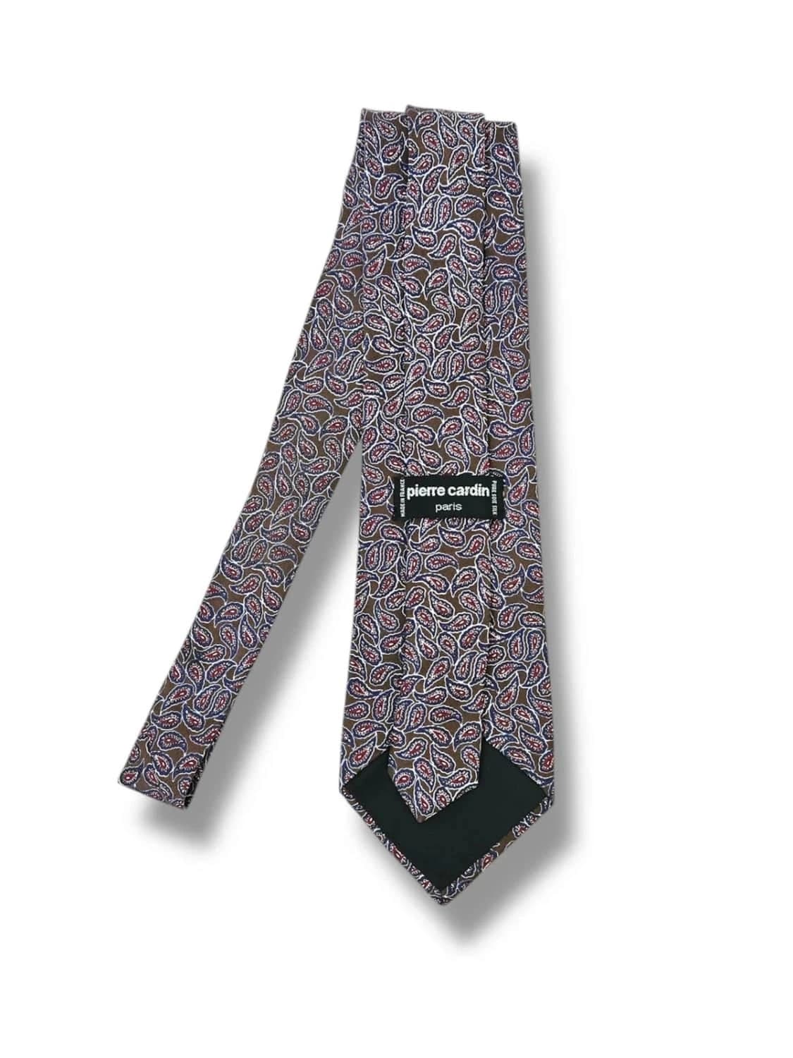 Cravate Pierre Cardin en soie motif cachemire marron bleu vintage Made in France - Photo 1/4