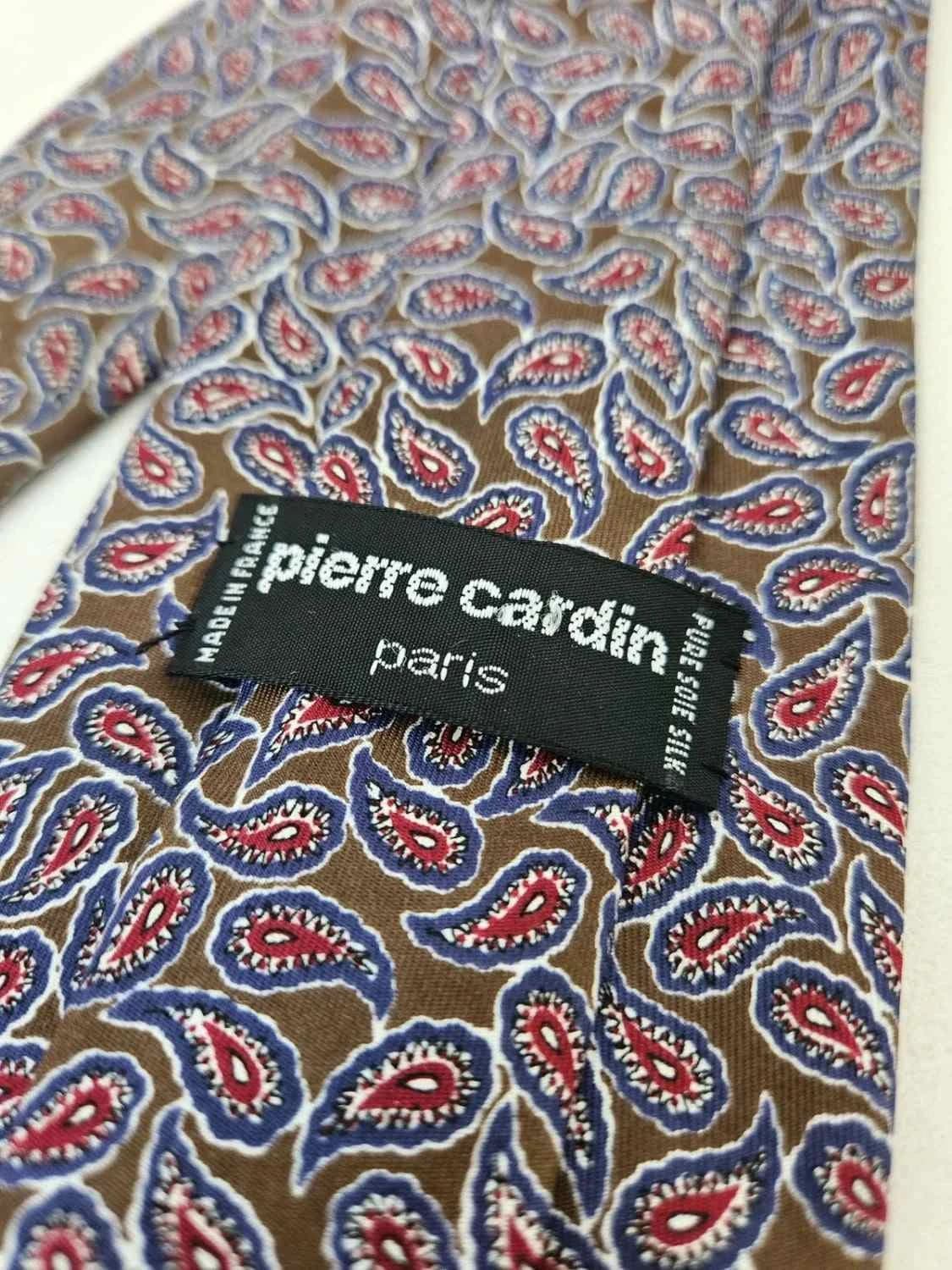 Cravate Pierre Cardin en soie motif cachemire marron bleu vintage Made in France - Photo 2/4