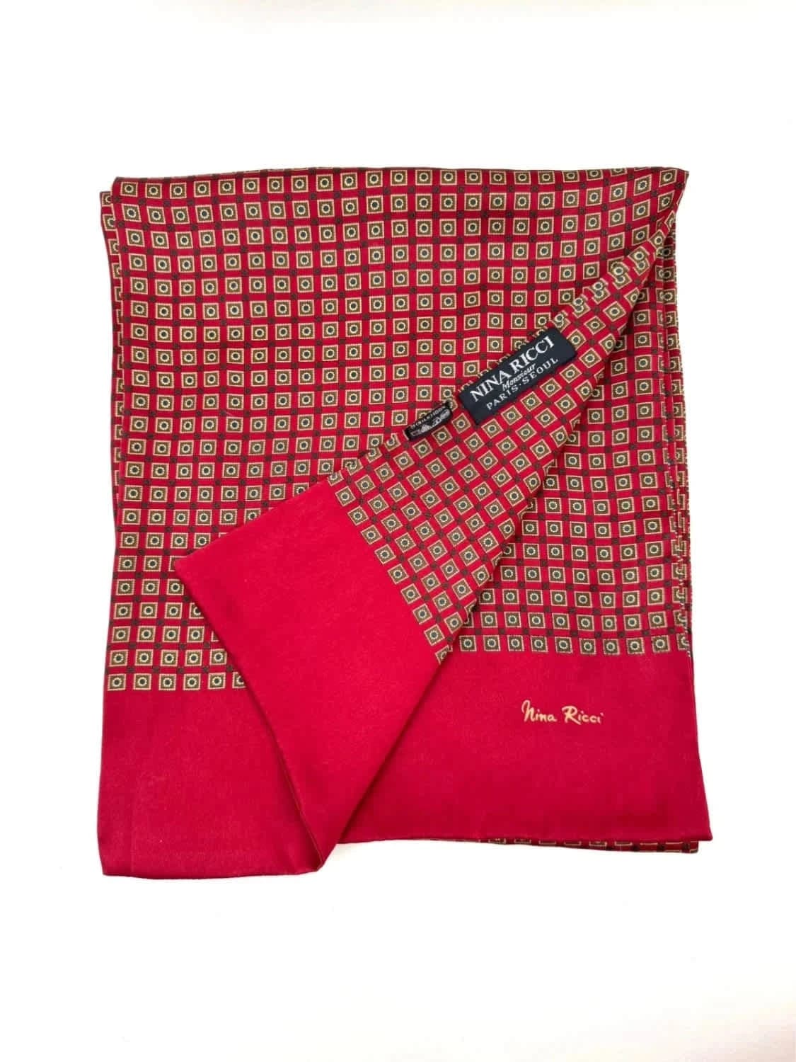 Foulard en soie rouge rare Nina Ricci Monsieur Paris Séoul - Photo 1/7